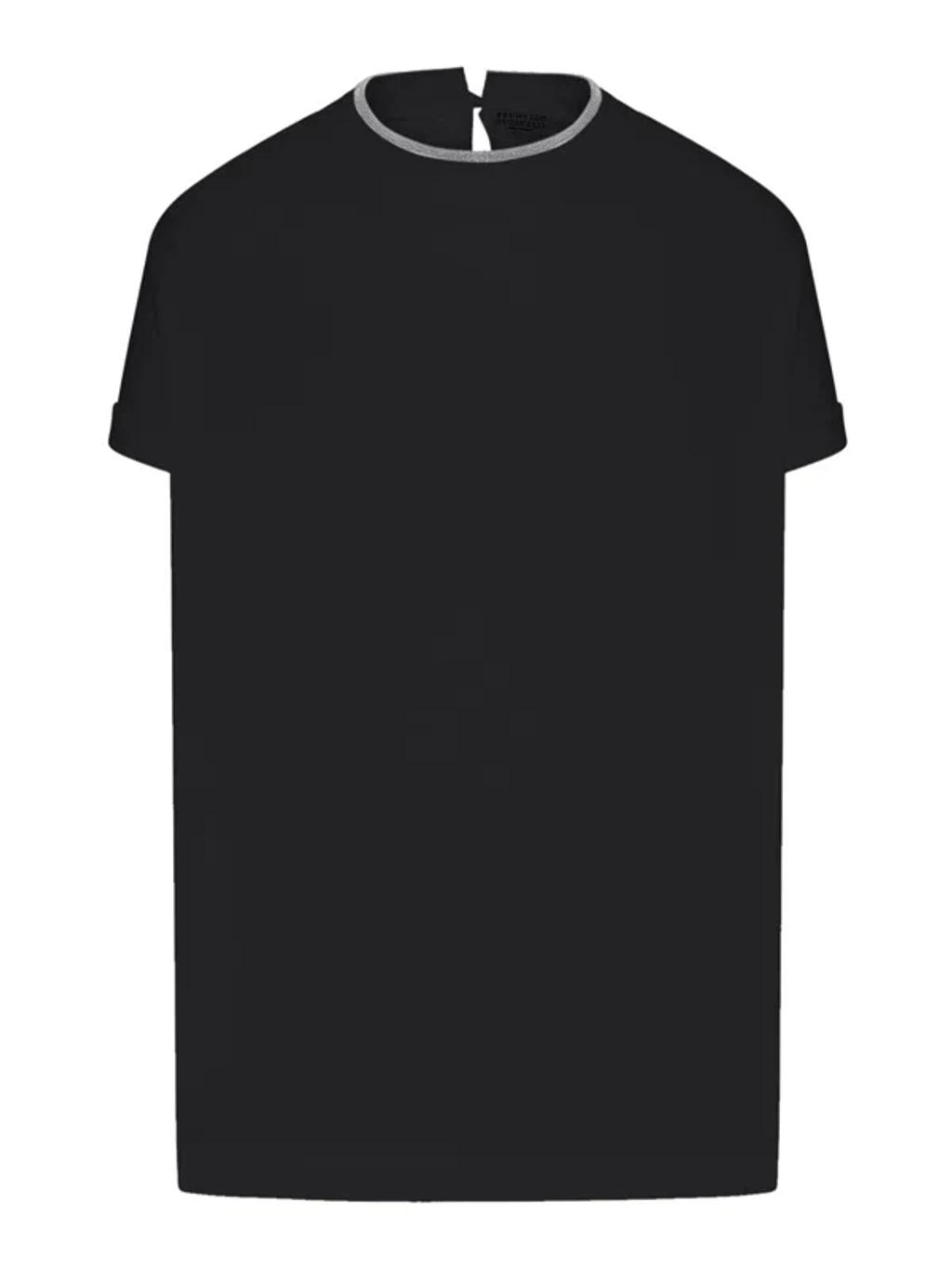 BRUNELLO CUCINELLI Women Stretch Cotton Jersey T-shirt With Precious Faux-layering In Black Product Image