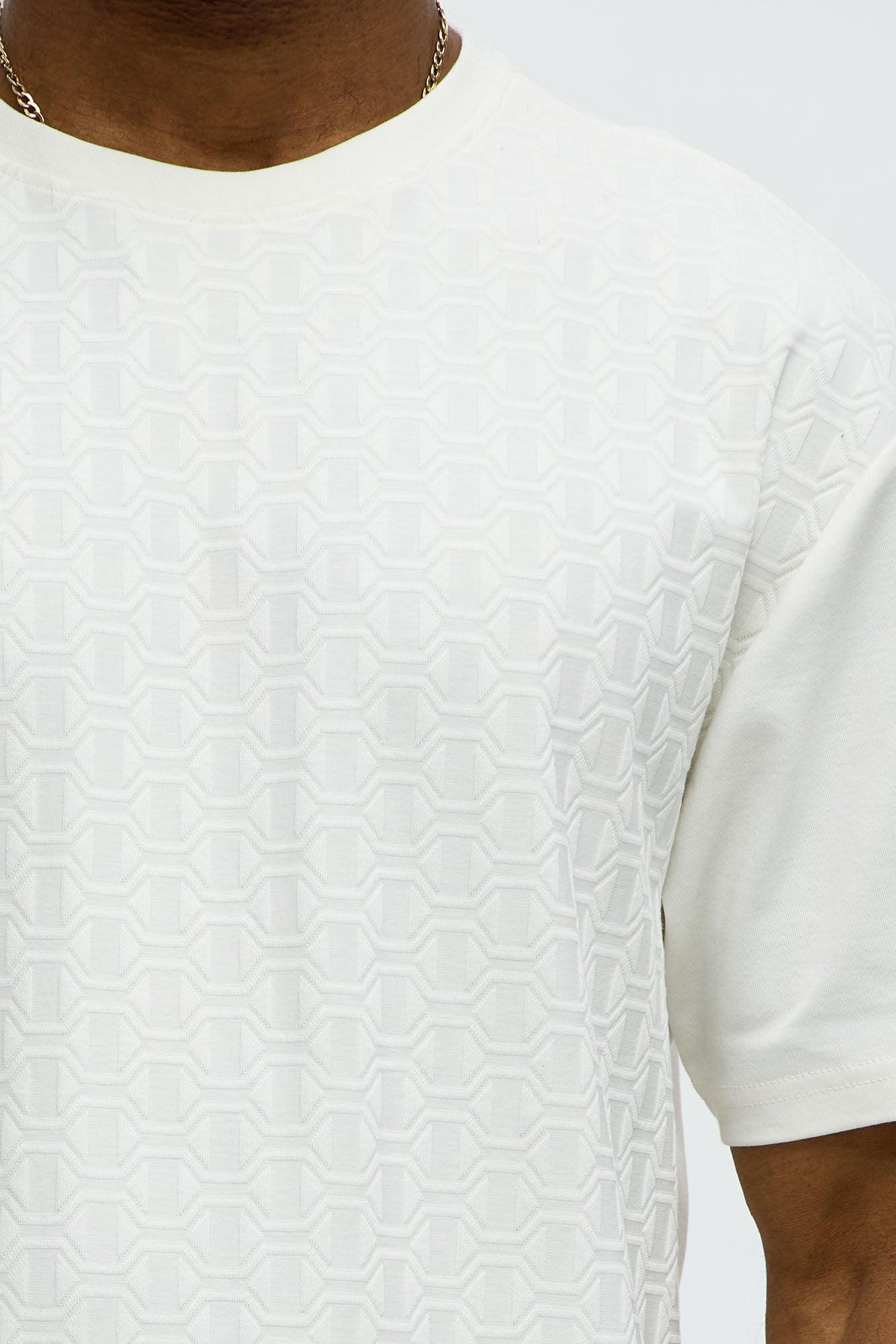 Textured Geometric Short Sleeve Tee - Off White Male Product Image