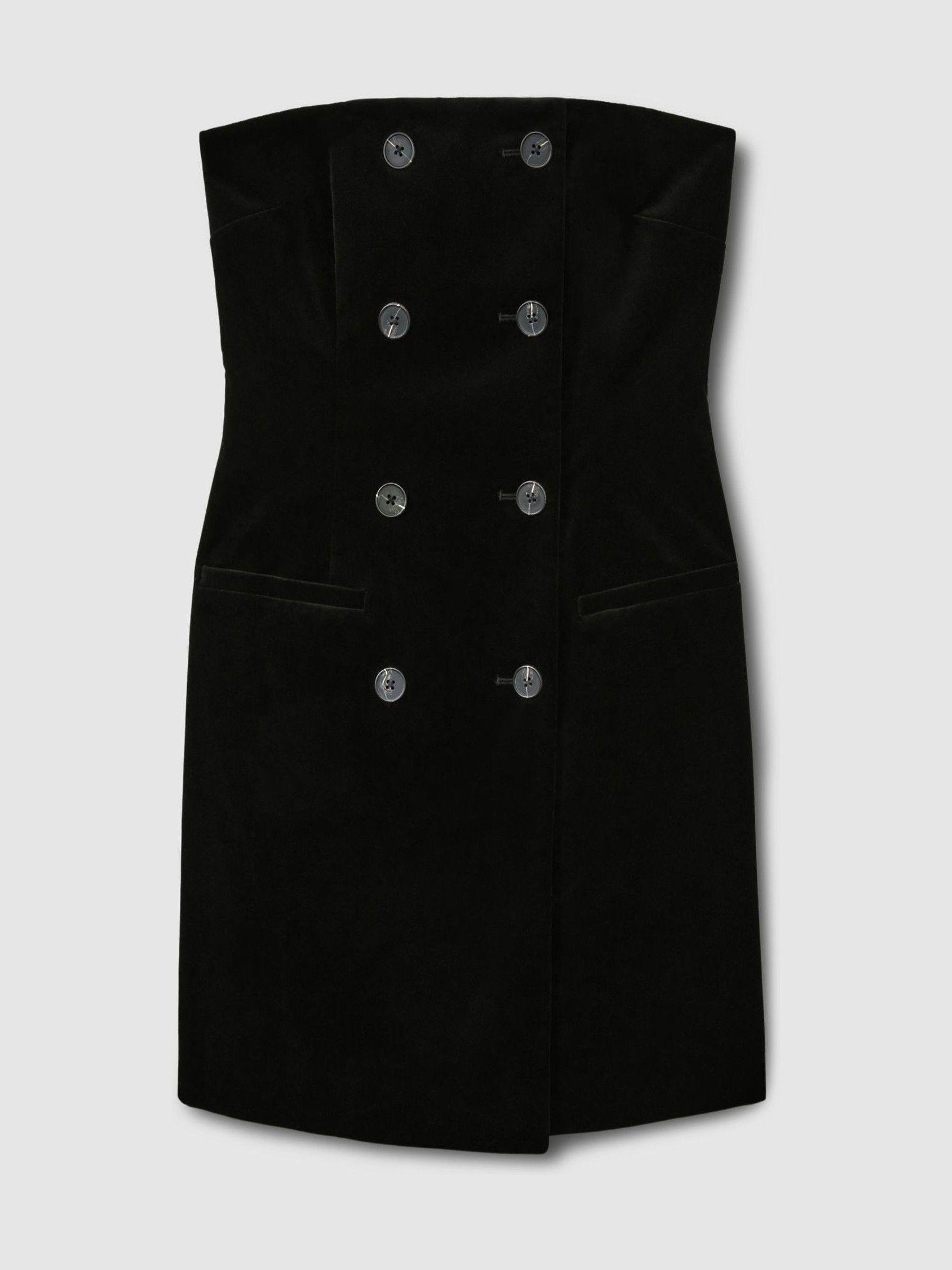 Bandeau-Neck Velvet Mini Dress in Black Product Image