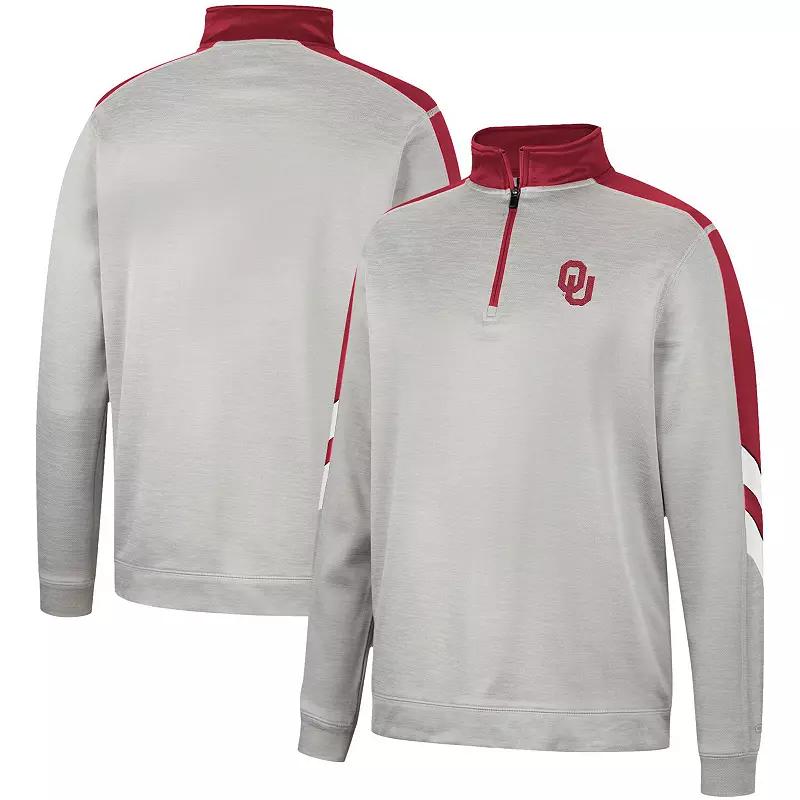 Men's Colosseum Gray/Crimson Oklahoma Sooners Bushwood Fleece Quarter-Zip Jacket, Size: Large, Grey Product Image