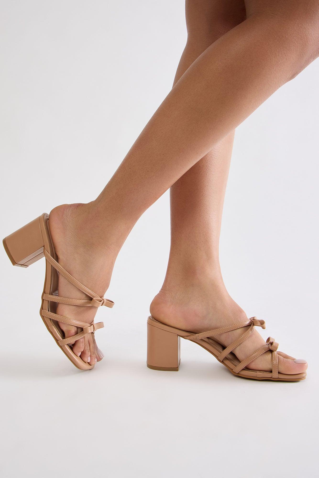 Miley Bow Block Mid Heels - Camel Product Image