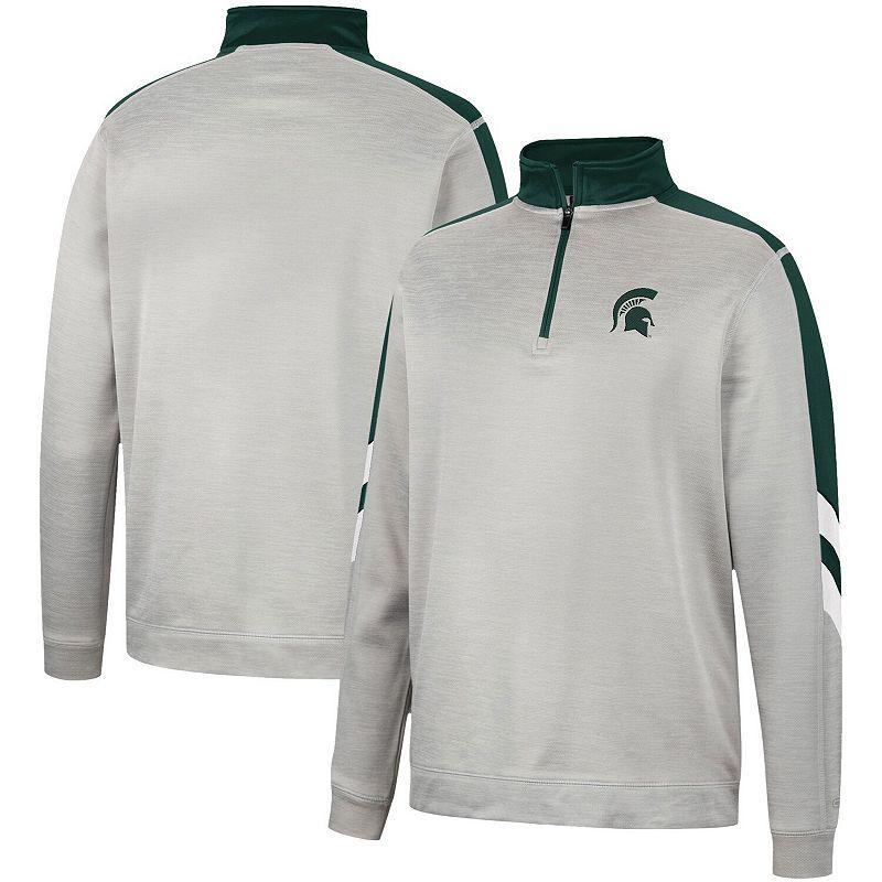 Men's Colosseum Gray/Green Michigan State Spartans Bushwood Fleece Quarter-Zip Jacket,  Product Image