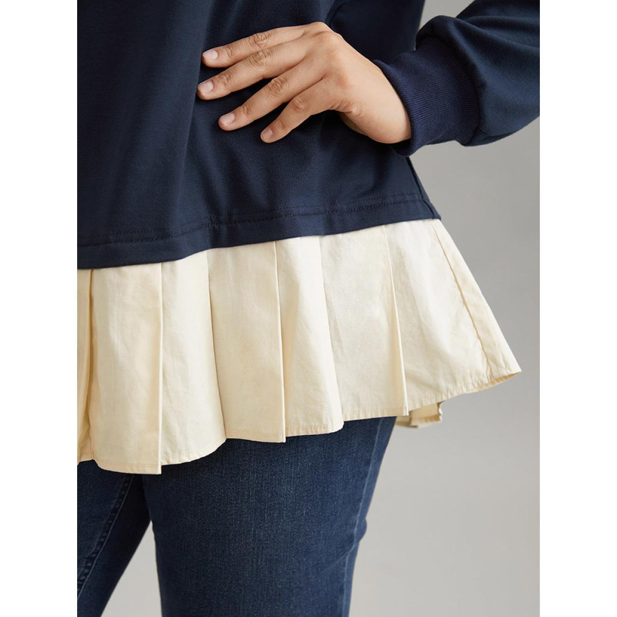 Plus Size 2-In-1 Two Tone Pleated Hem Sweatshirt Women Navy Casual Rib Knit Round Neck Dailywear Sweatshirts BloomChic 30/6X Product Image