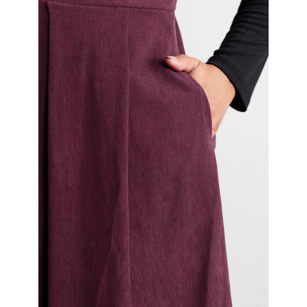 Plus Size Corduroy Stretchy Waist V-Neck Midi Dress Yellowishbrown Women Timeless Pleated Deep V-neck Sleeveless Curvy BloomChic 14-16/1X Product Image