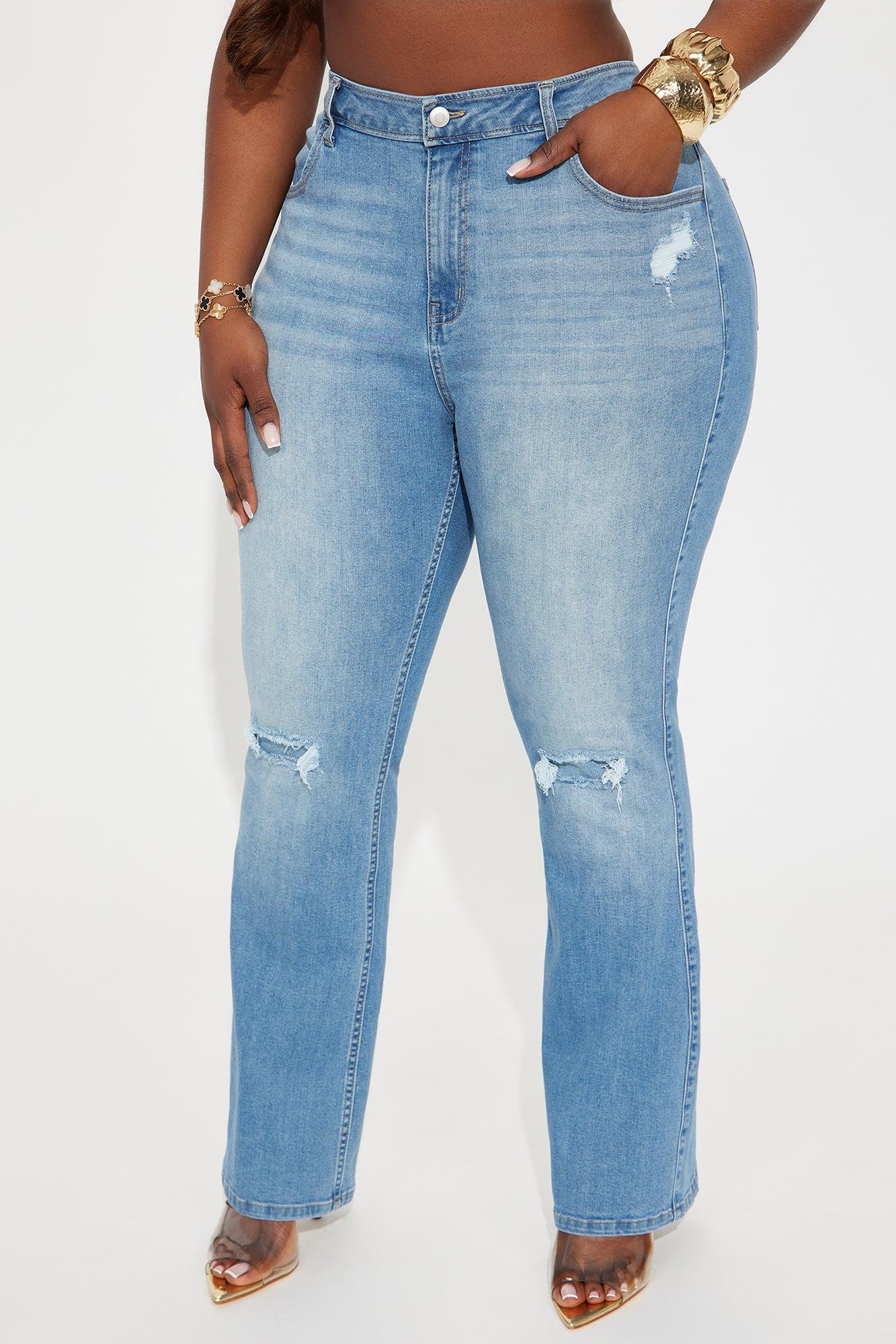 Nadiya Stretch Ripped Flare Jeans - Medium Wash Product Image
