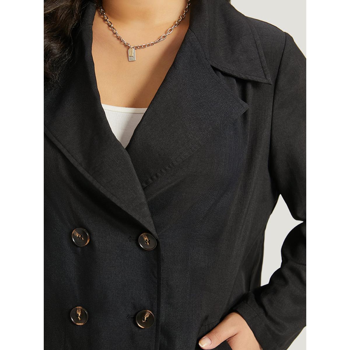 Plus Size Halloween Solid Lapel Collar Double Breasted Pocket Coat Women Black Casual Plain Ladies Everyday Winter Coats BloomChic 18-20/2X Product Image