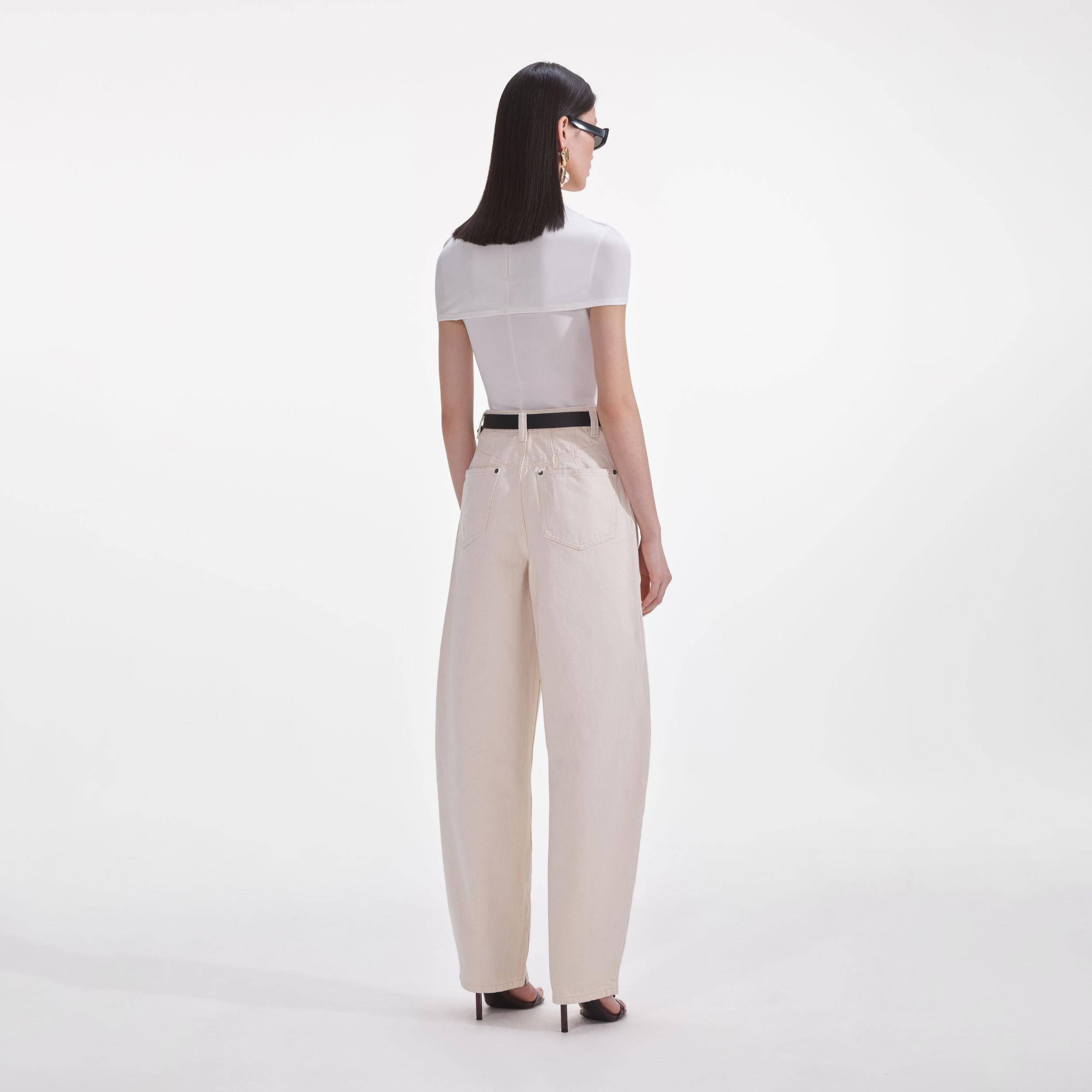 Cream Jersey Gathered Top Product Image