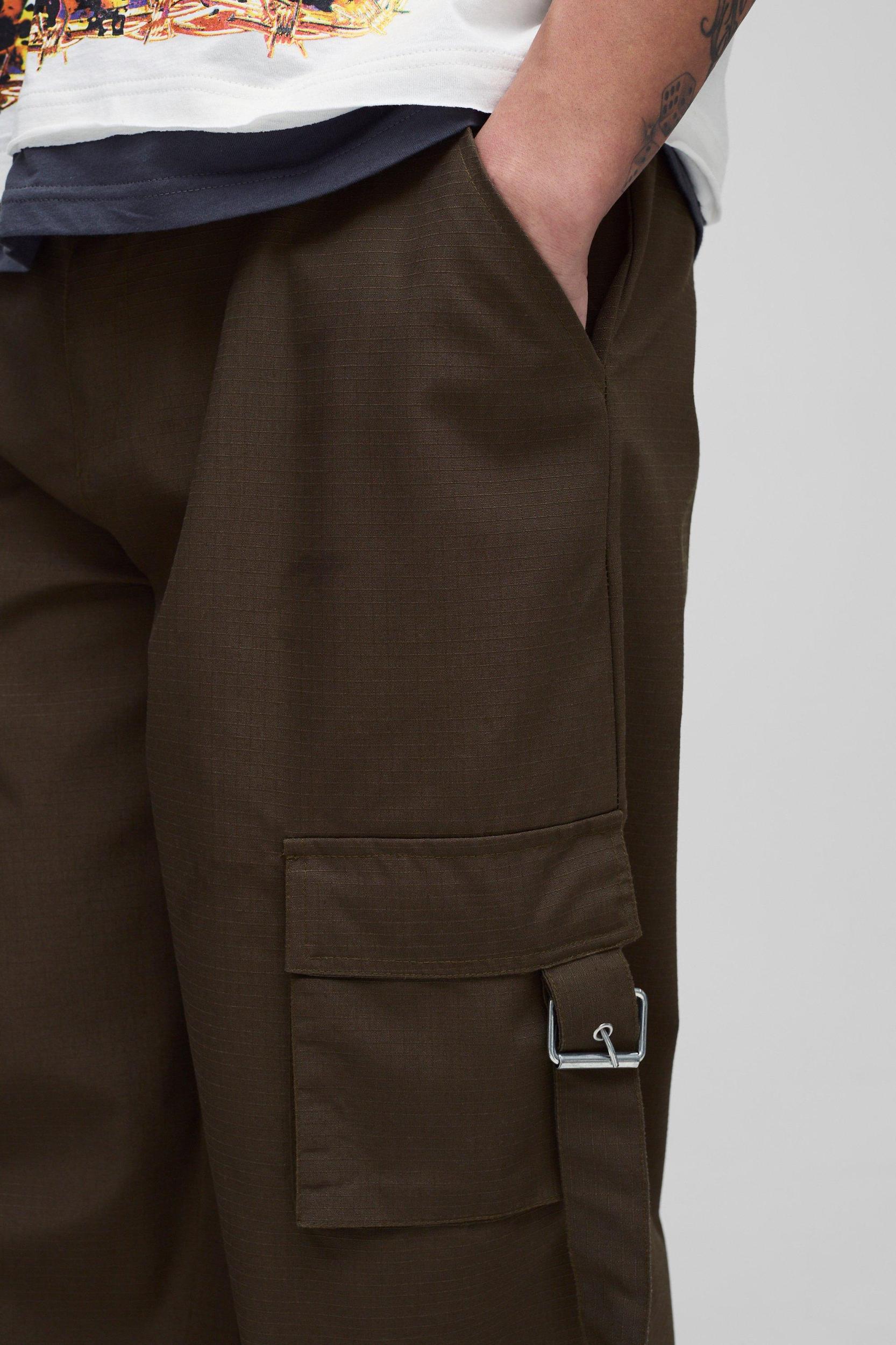 Tall Baggy Fit Ripstop Belt Buckle Detail Cargo Pants | boohooMAN USA Product Image