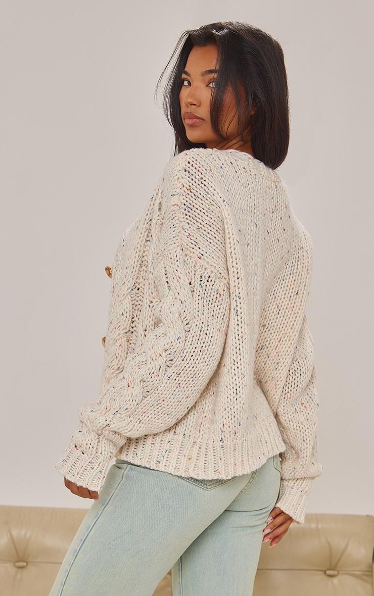 Cream Space Dye Chunky Knit Cardigan Product Image