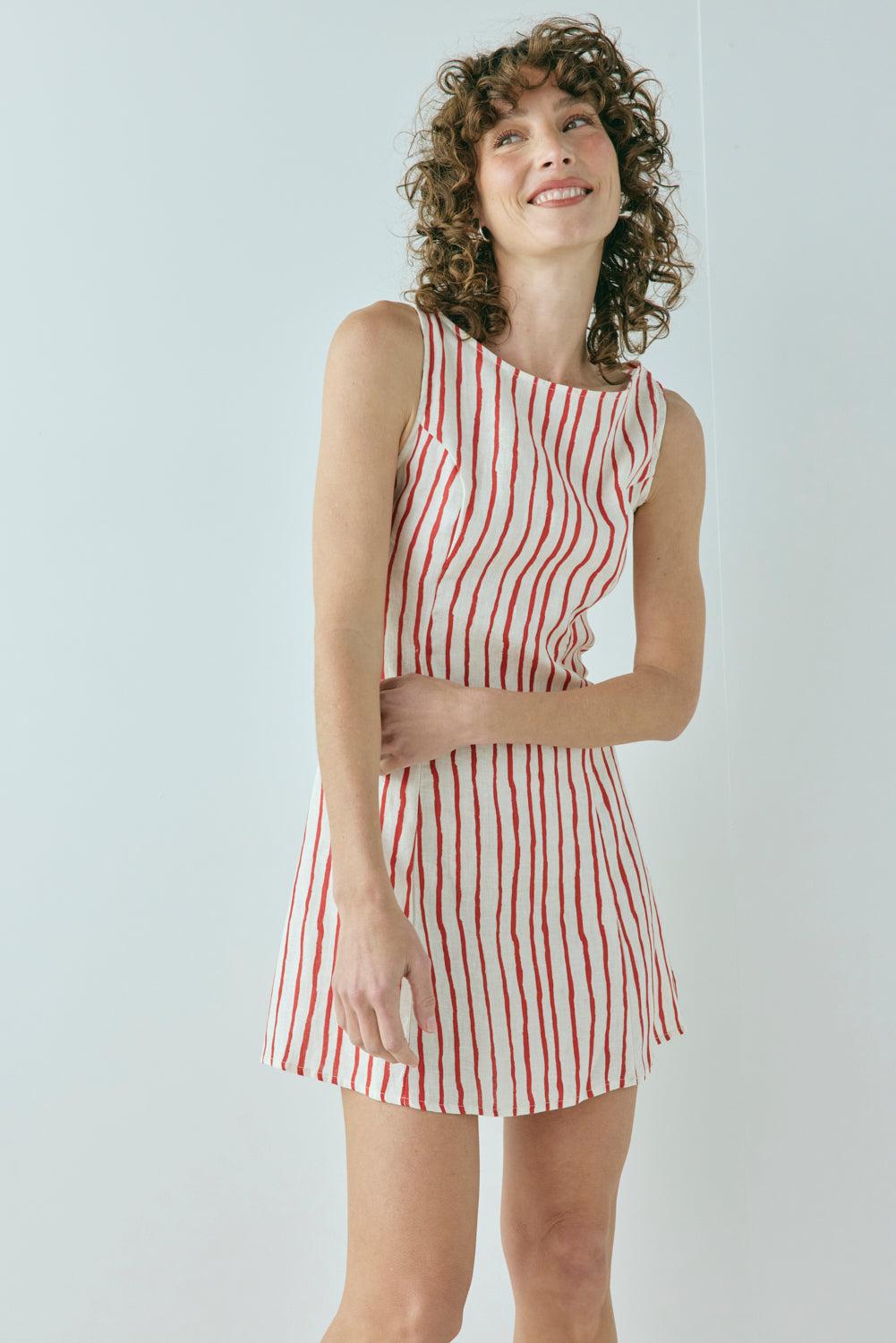 Chloe Linen Mini Dress Stripe Product Image