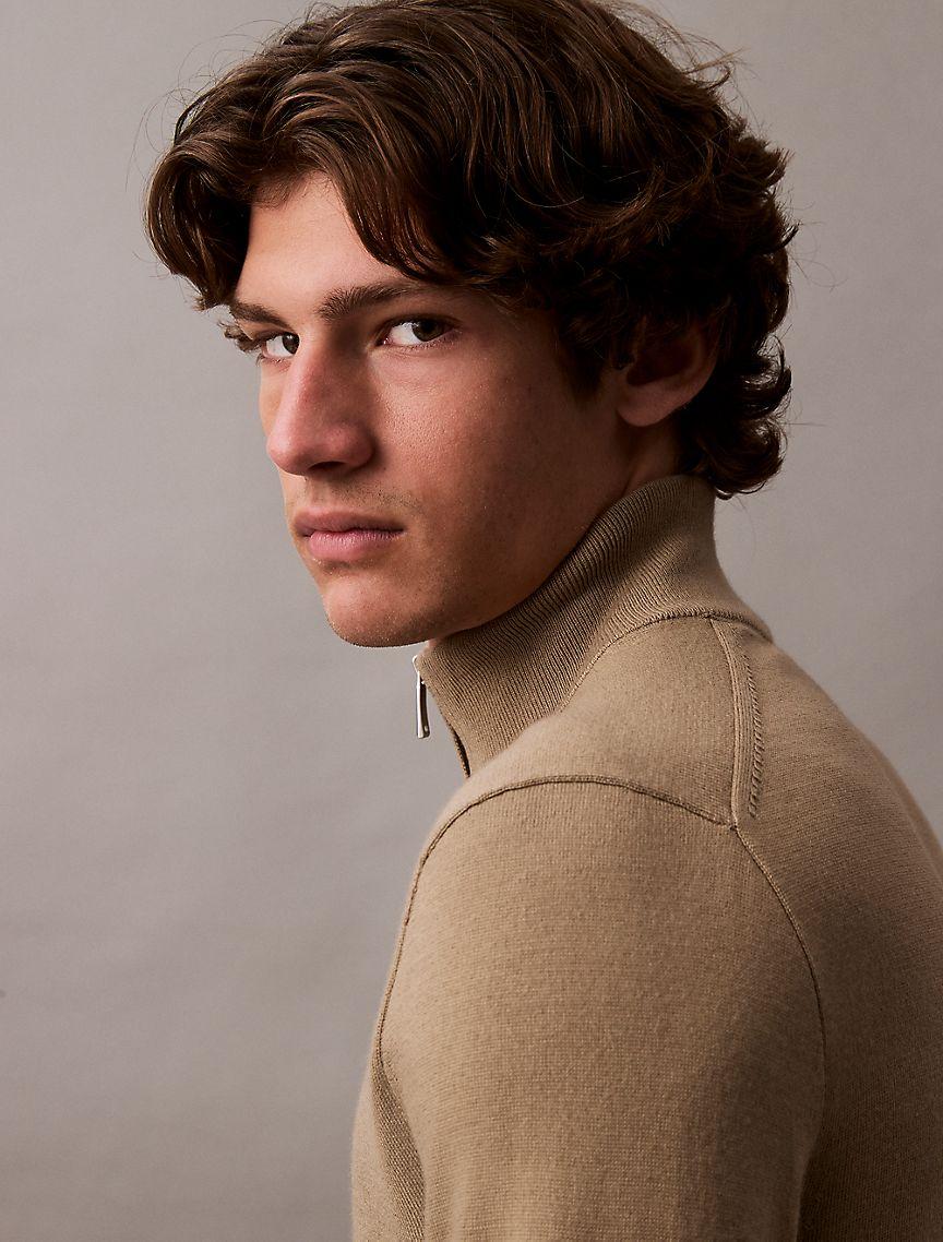 Extra Fine Merino Wool Blend Quarter Zip Sweater Product Image