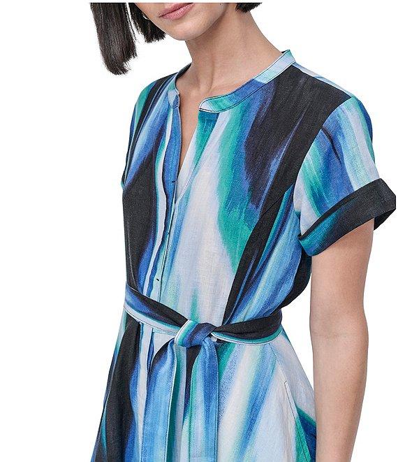 DKNY by Donna Karan Linen Short Sleeve Tie Waist Dress Product Image