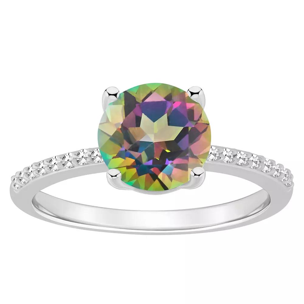 Alyson Layne Sterling Silver Round Mystic Topaz 1/10 Carat T.W. Diamond Ring, Women's,  Product Image