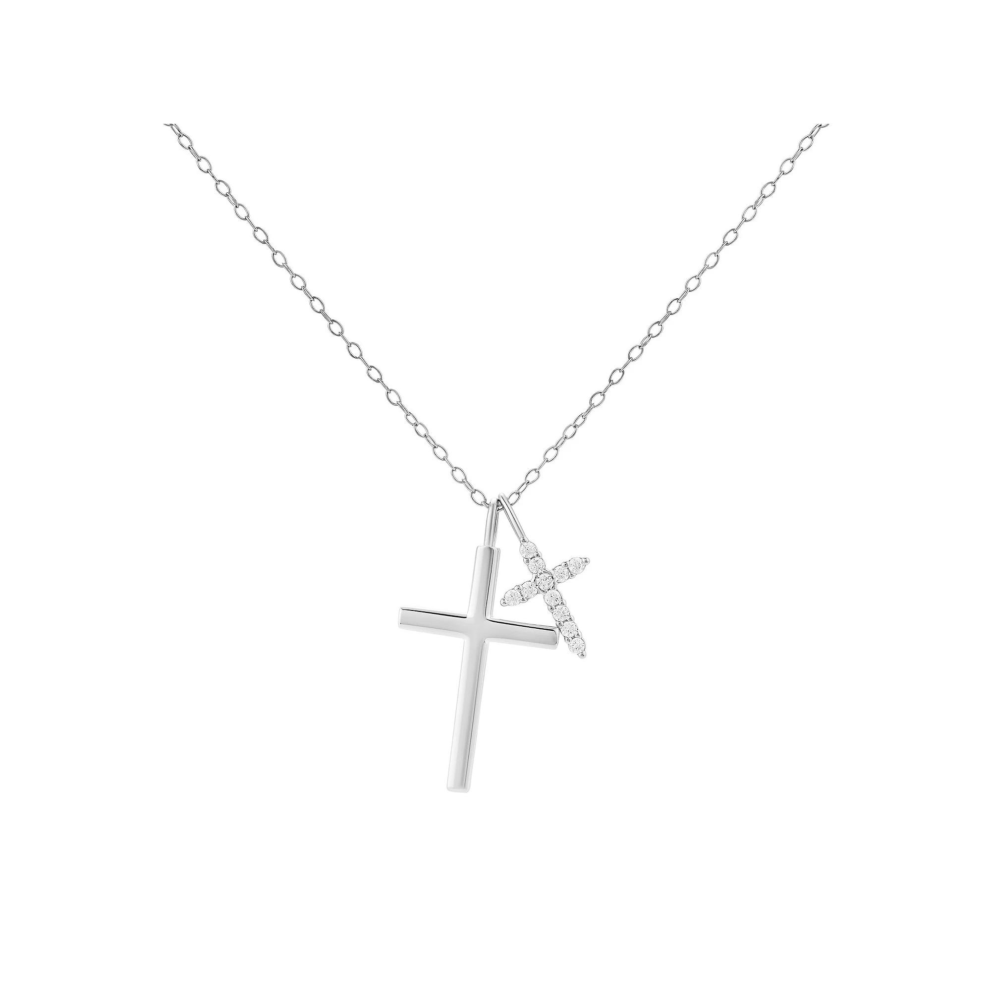 PRIMROSE Sterling Silver Cubic Zirconia Cross Pendant Necklace, Women's, Size: 18" Product Image