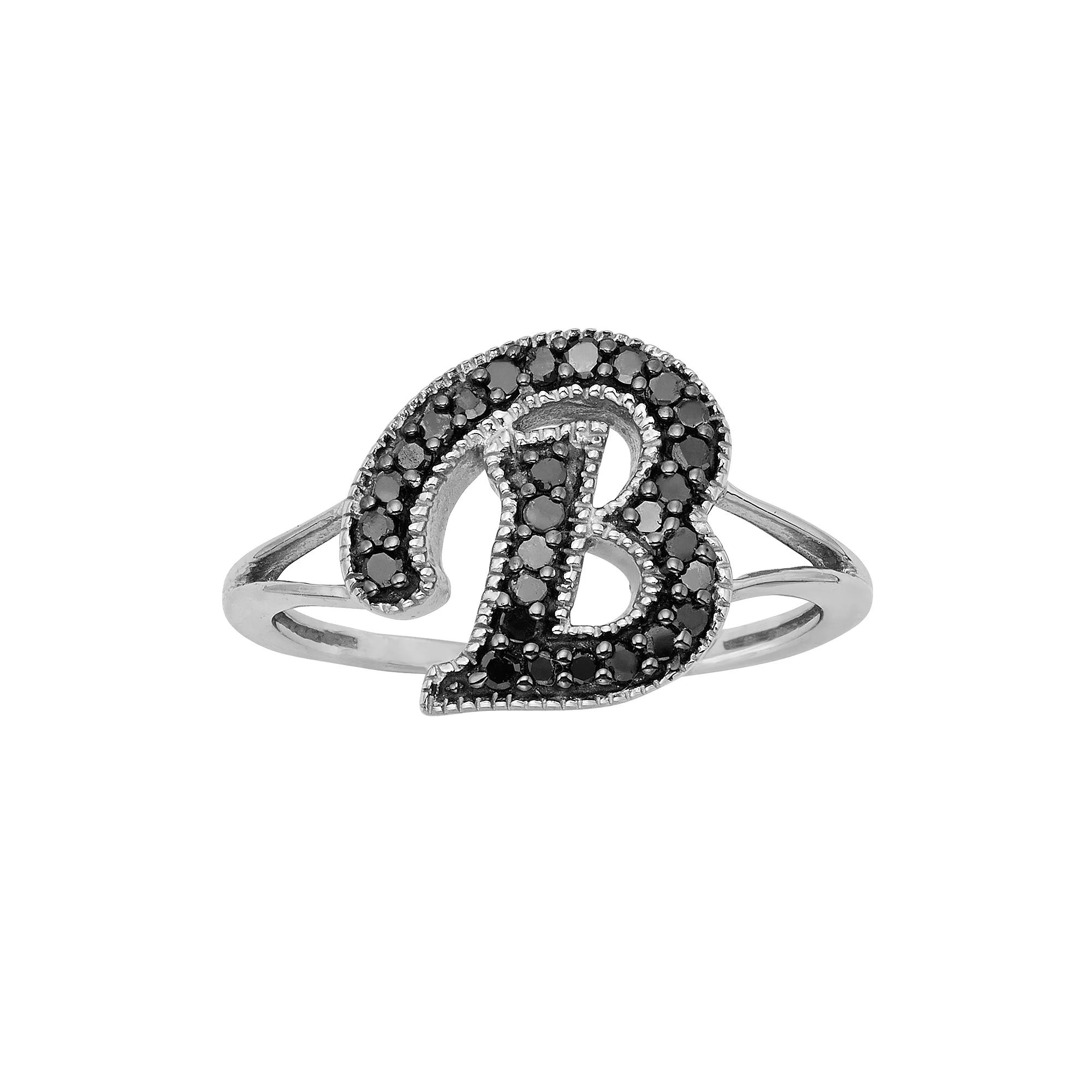 Jewelexcess Sterling Silver 1/4-ct. T.W. Black Diamond Initial Ring, Womens Product Image
