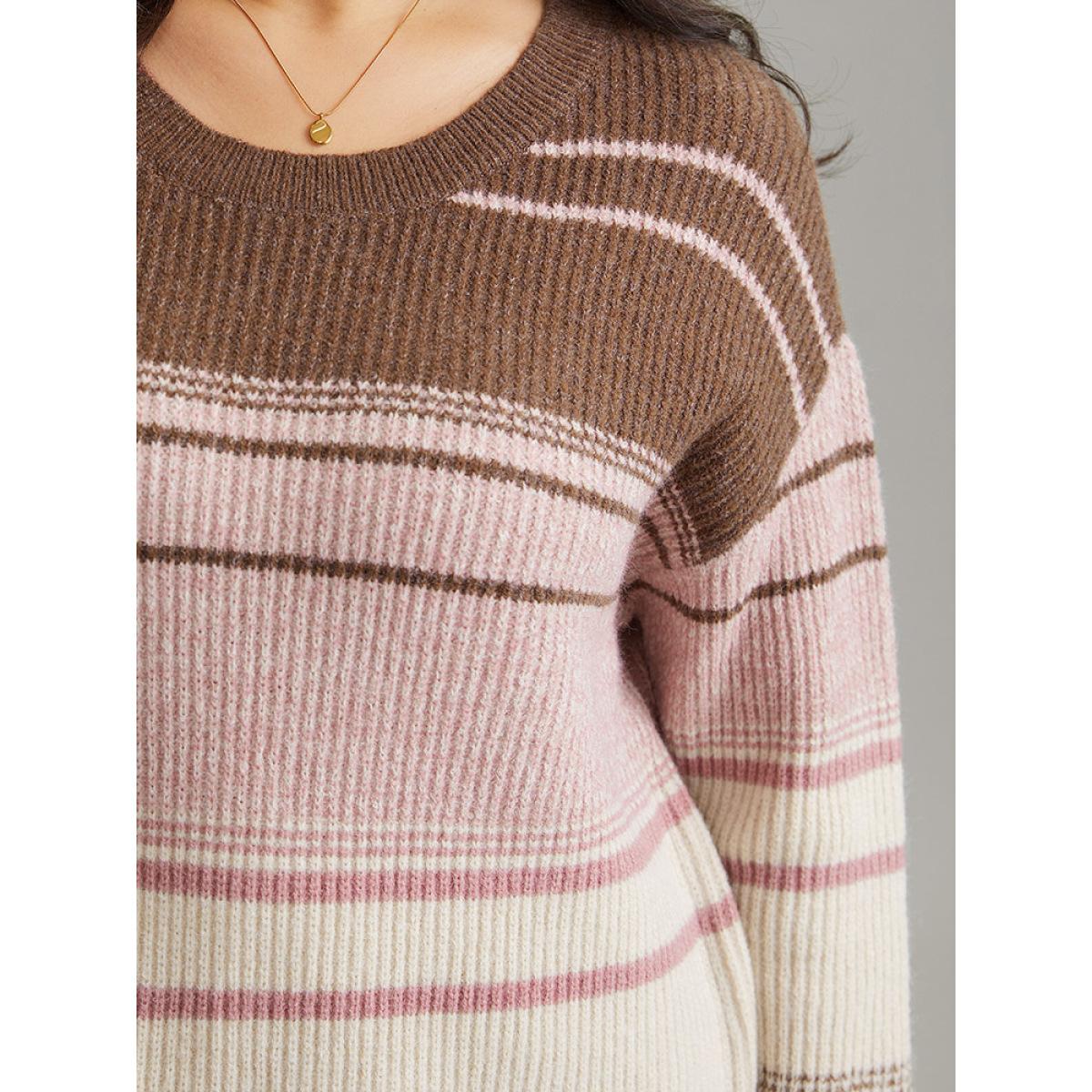 Plus Size Drop Shoulder Heather Colorblock Elastic Cuffs Pullover Multicolor Women Casual Long Sleeve Round Neck Everyday Pullovers BloomChic 10/M Product Image