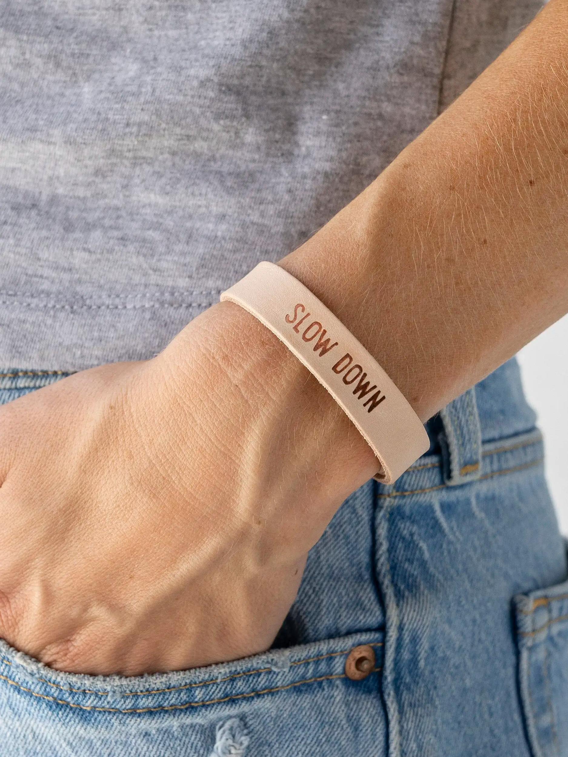 Natural Leather Bracelet - Slow Down Product Image