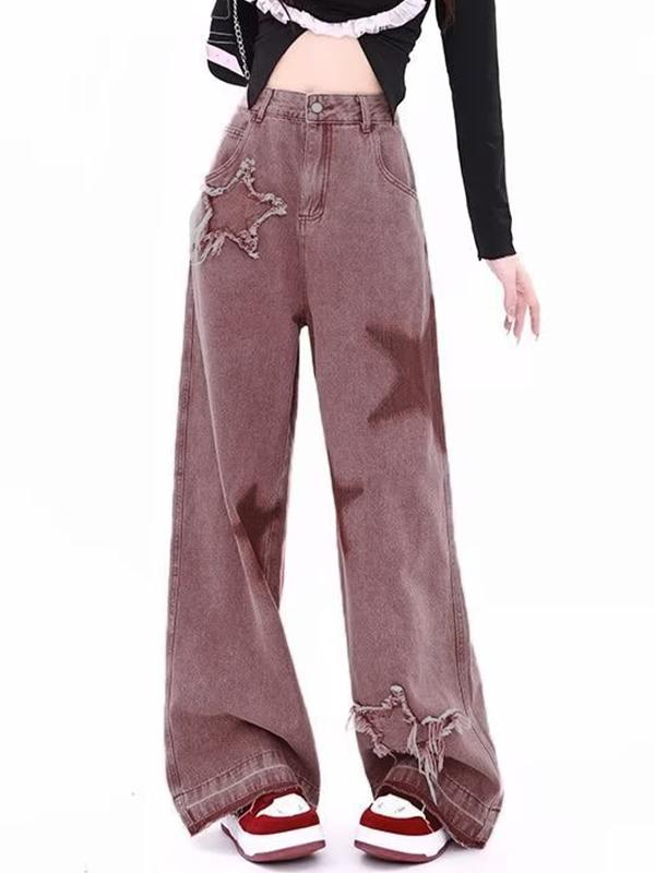 Vintage Star Print Embroidery Boyfriend Jeans Product Image