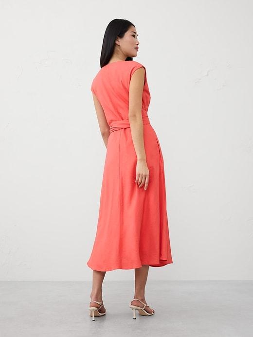 Linen-Blend Wrap Midi Dress Product Image