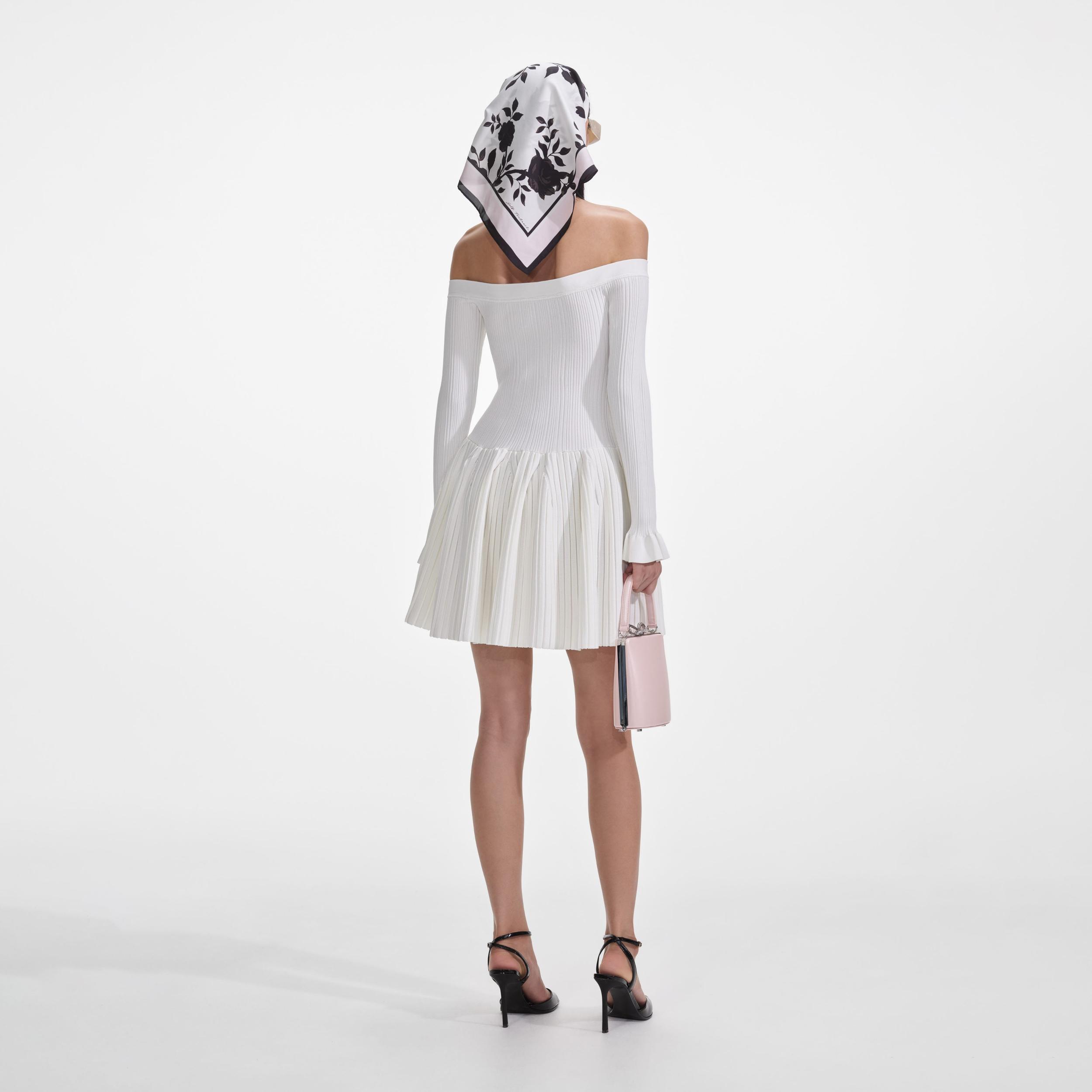 White Ribbed Knit Mini Dress Product Image