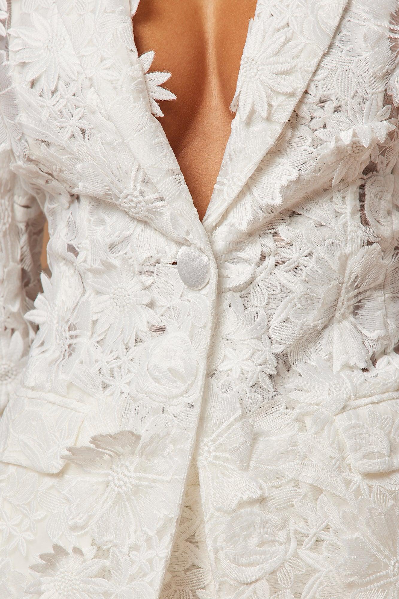 Denise Embroidered Blazer - White Product Image