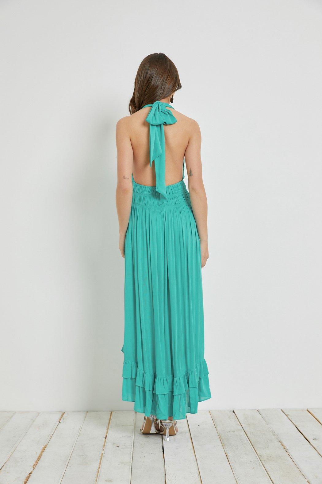 Crinkled Ruffle Halter-Dress Product Image