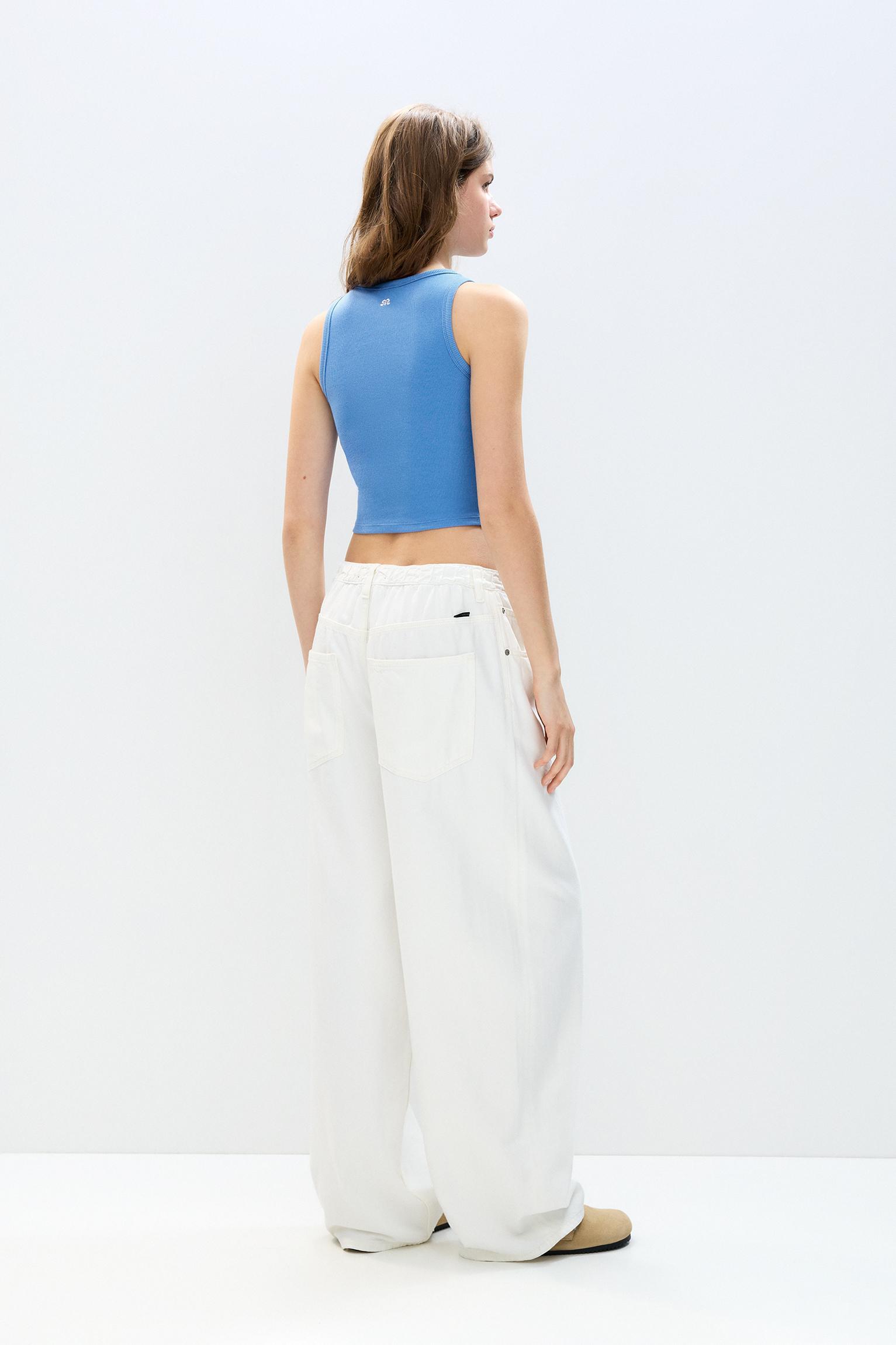 Blue tank top with slogan Product Image