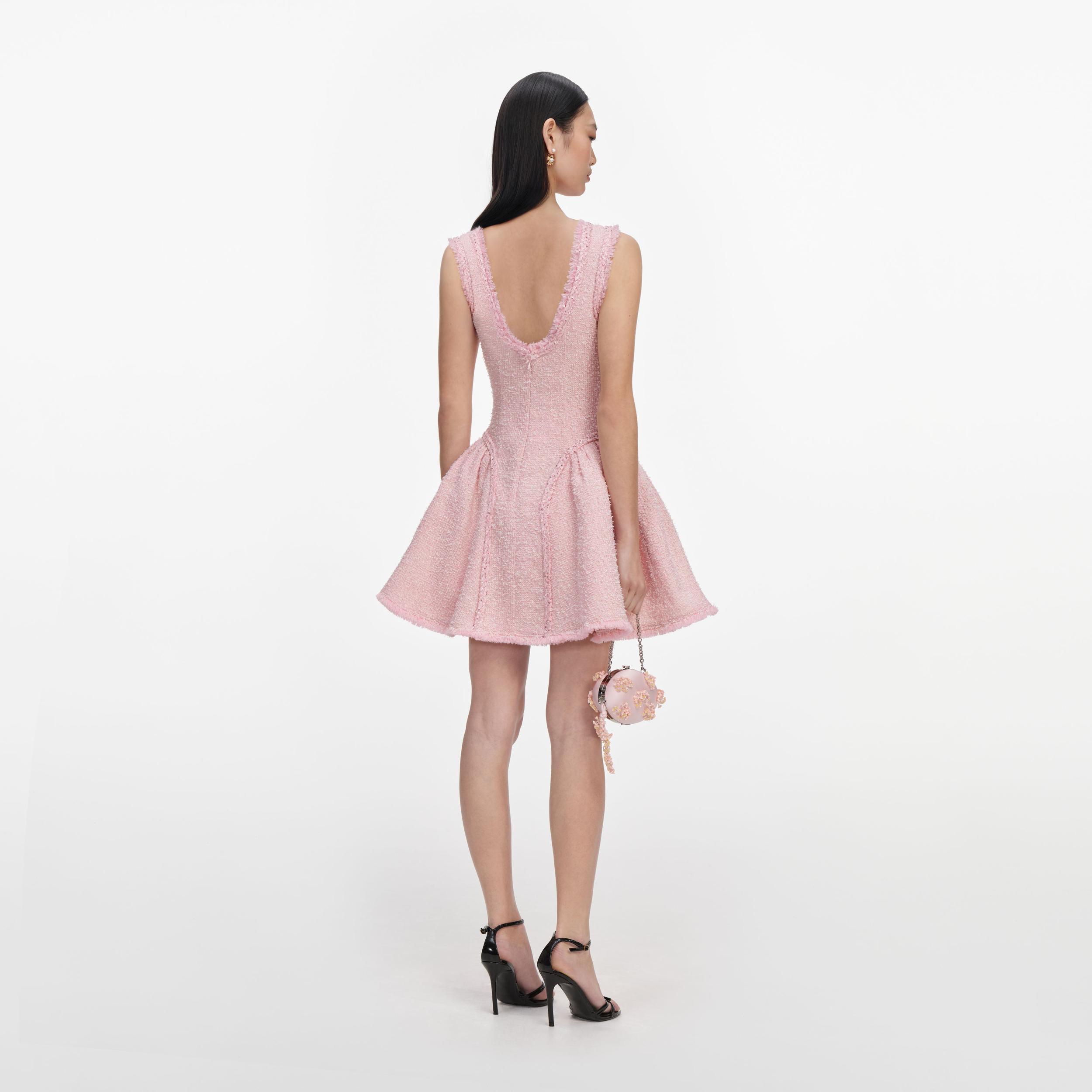 Pink Boucle Sleeveless Mini Dress Product Image