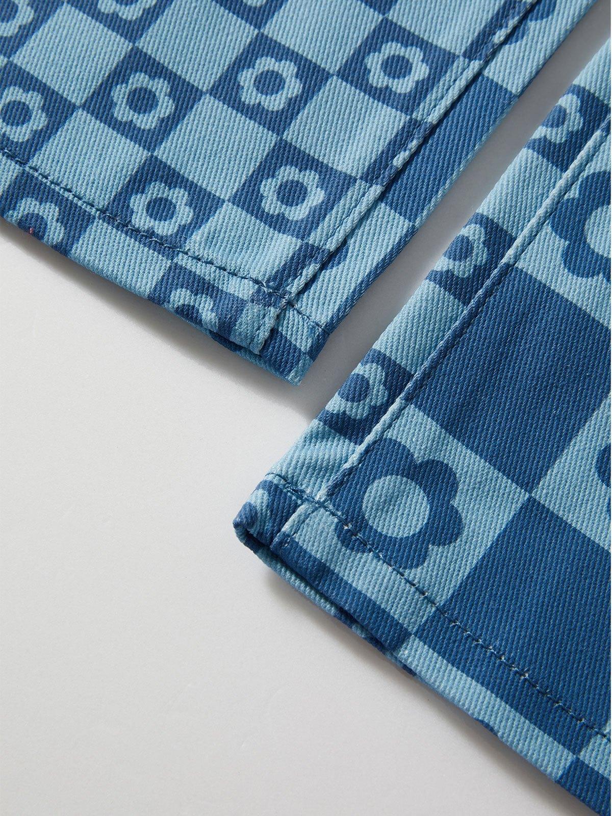 Checkered Print High Waist Slim Jeans Product Image