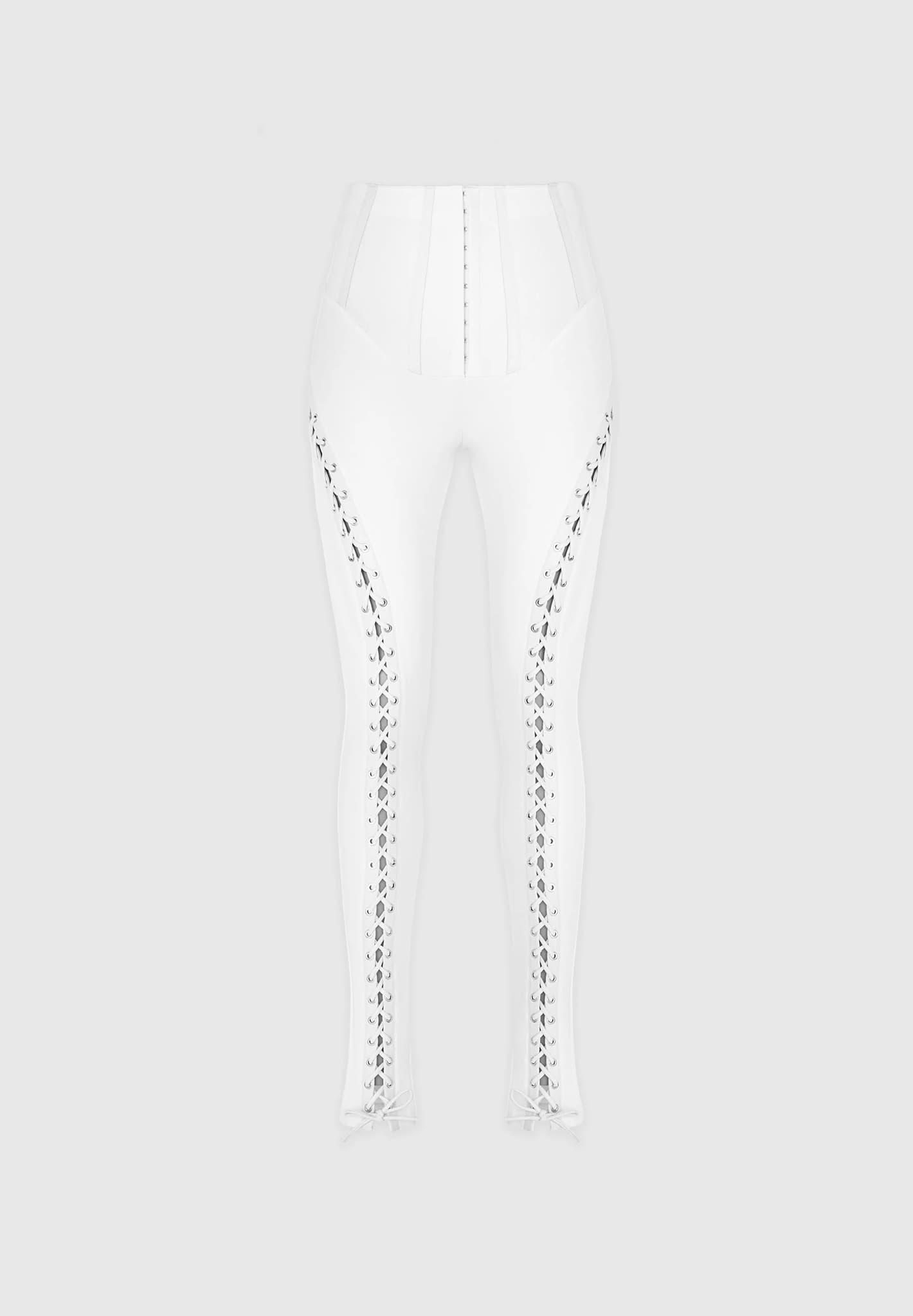 Lace Up Leggings with Corset Detail - White Female Product Image