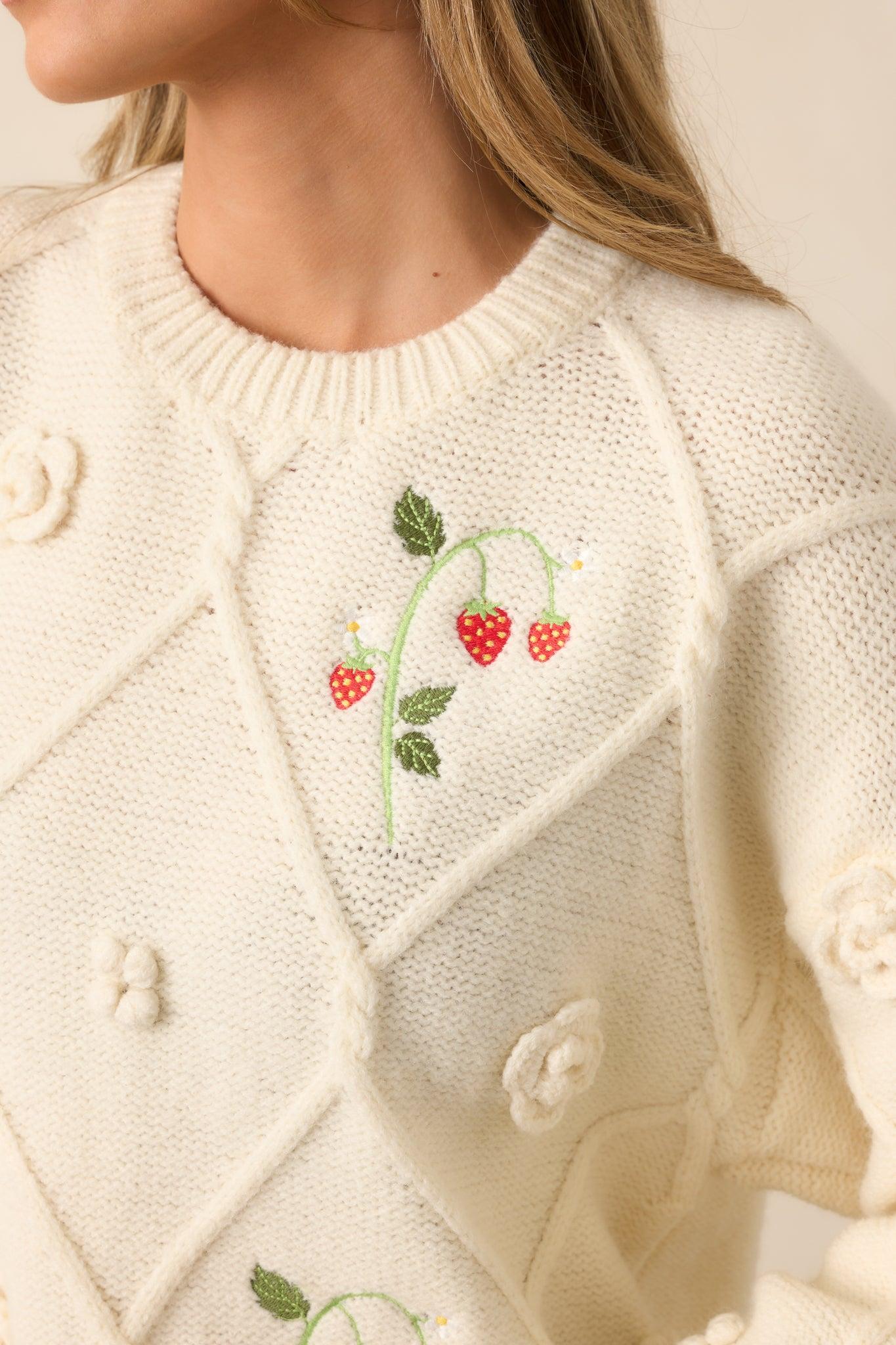 Berry Breeze Ivory Embroidered Sweater Product Image