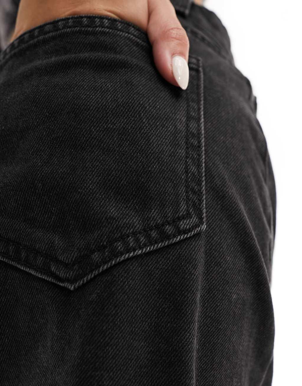 ONLY denim midi skirt with front split in washed black   Product Image