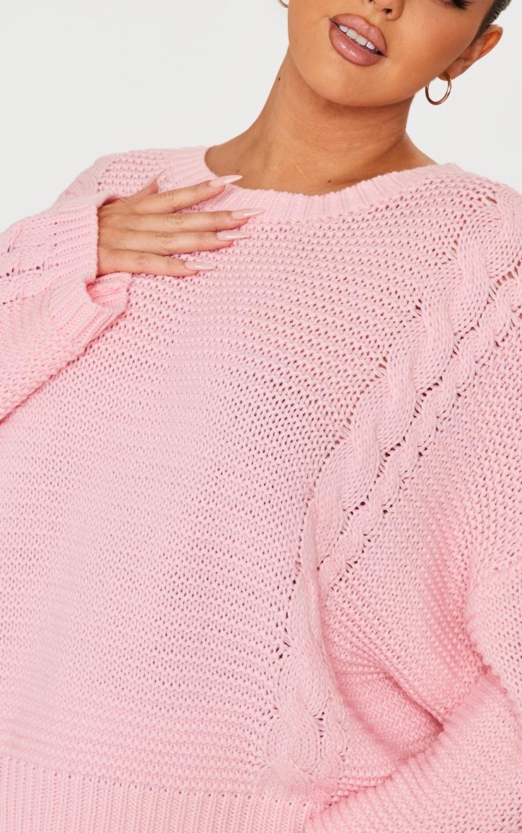 Plus Light Pink Oversized Cable Knit Sweater Product Image