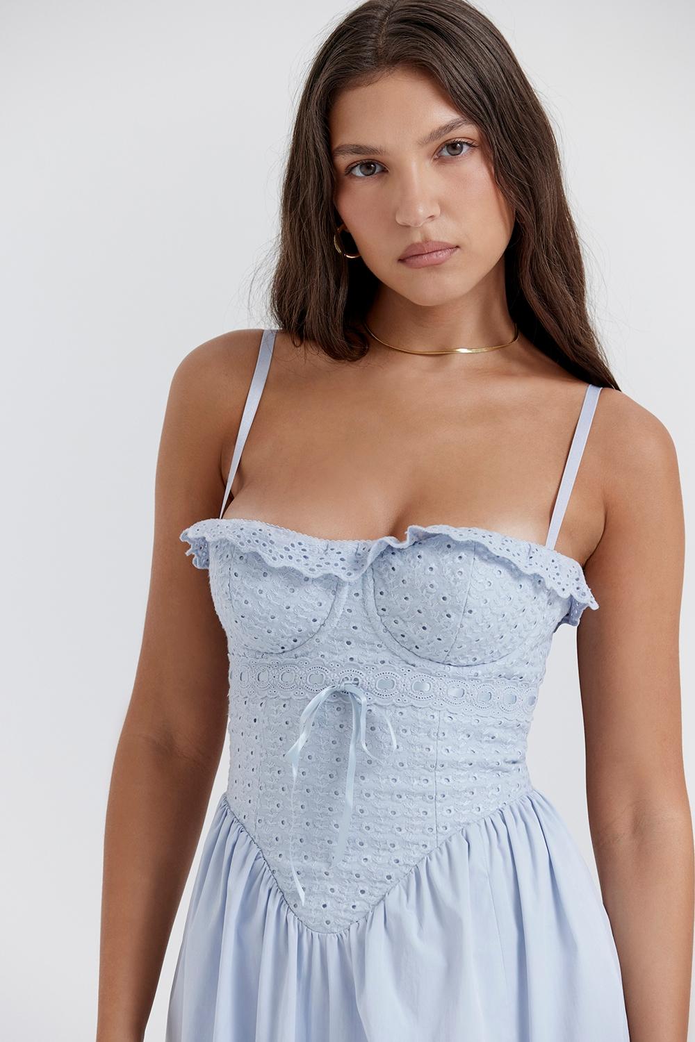 Jaime  soft blue cotton broderie anglais midi sundress Product Image