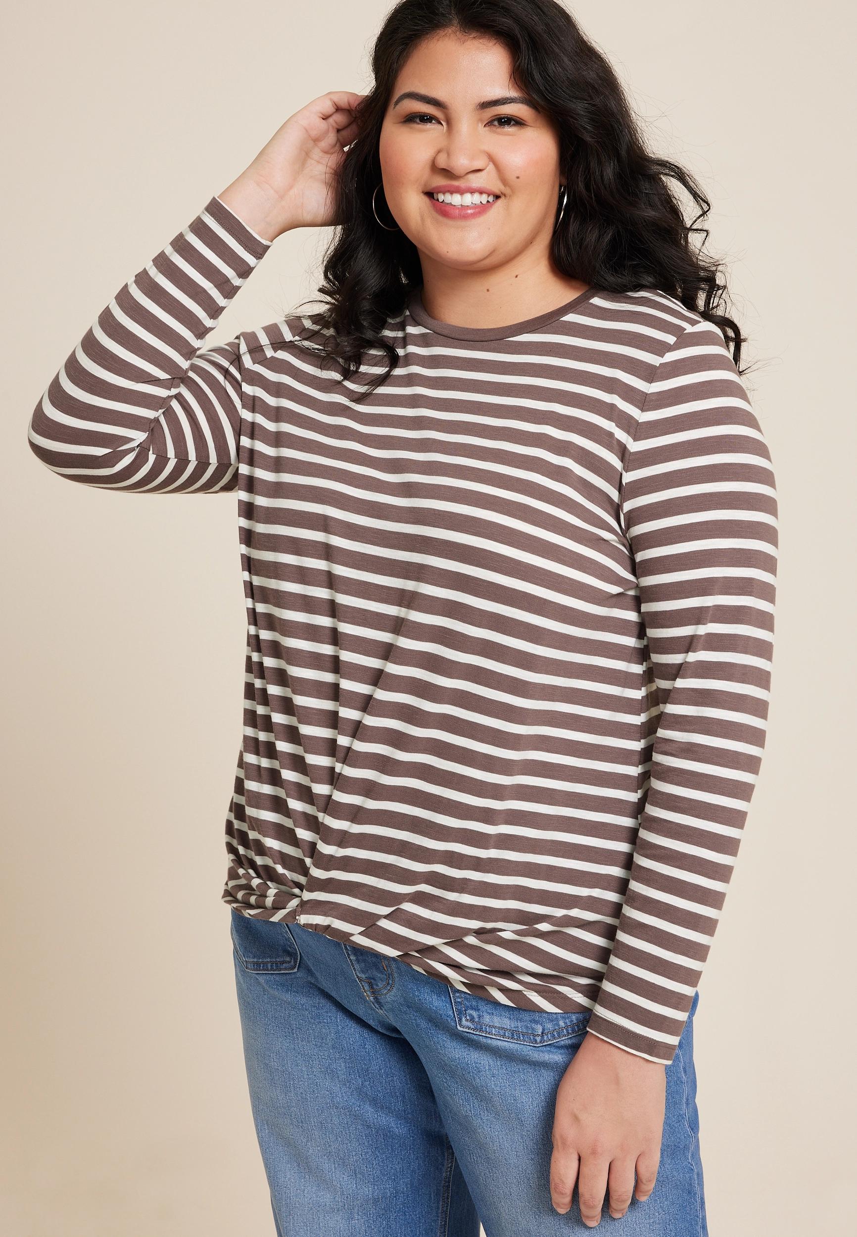 Maurices 2X Plus Size Womens 24/7 Austin Striped Knot Hem Long Sleeve Tee Product Image