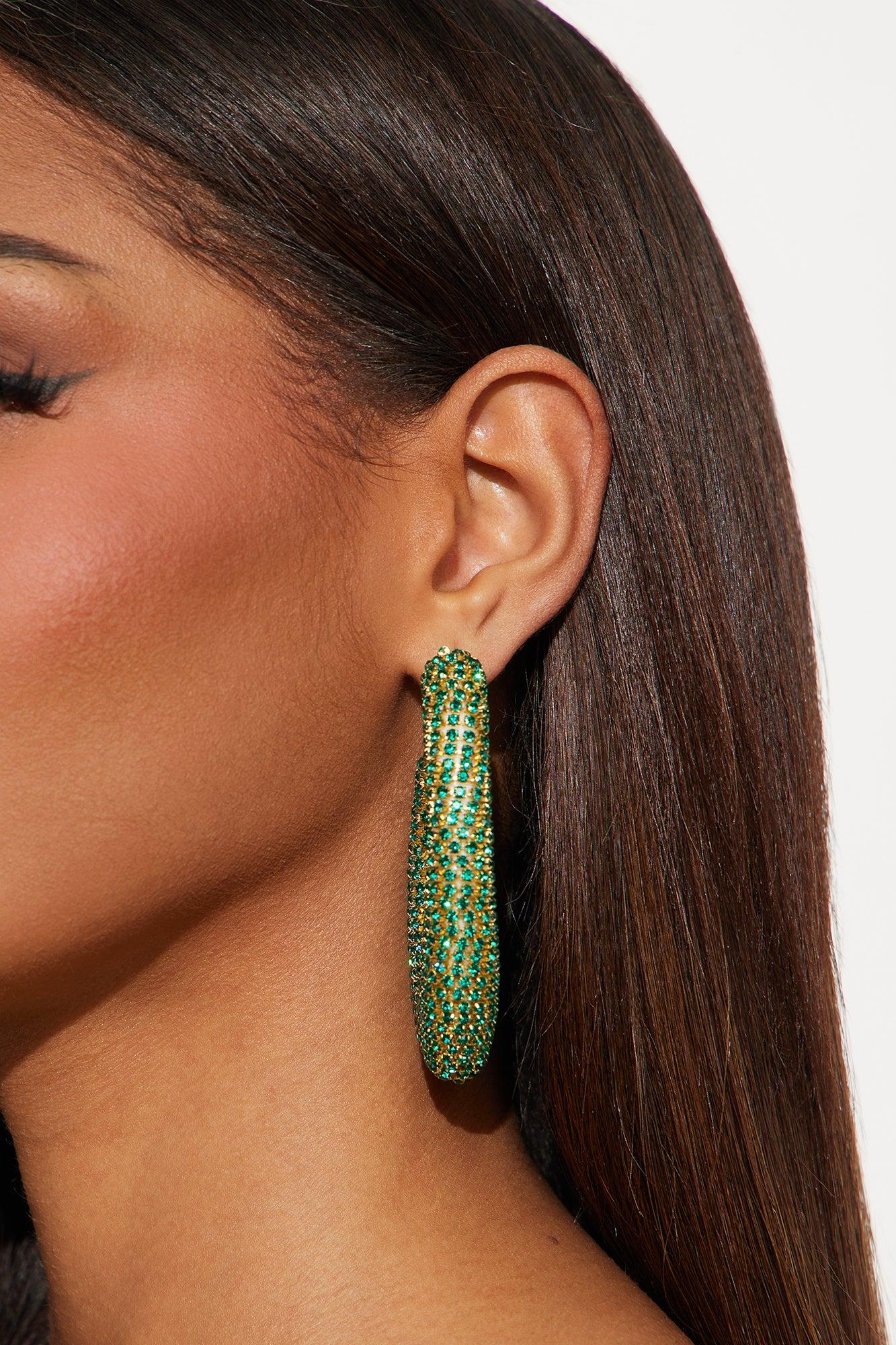 Back Stage Glam Hoop Earrings - Green Product Image