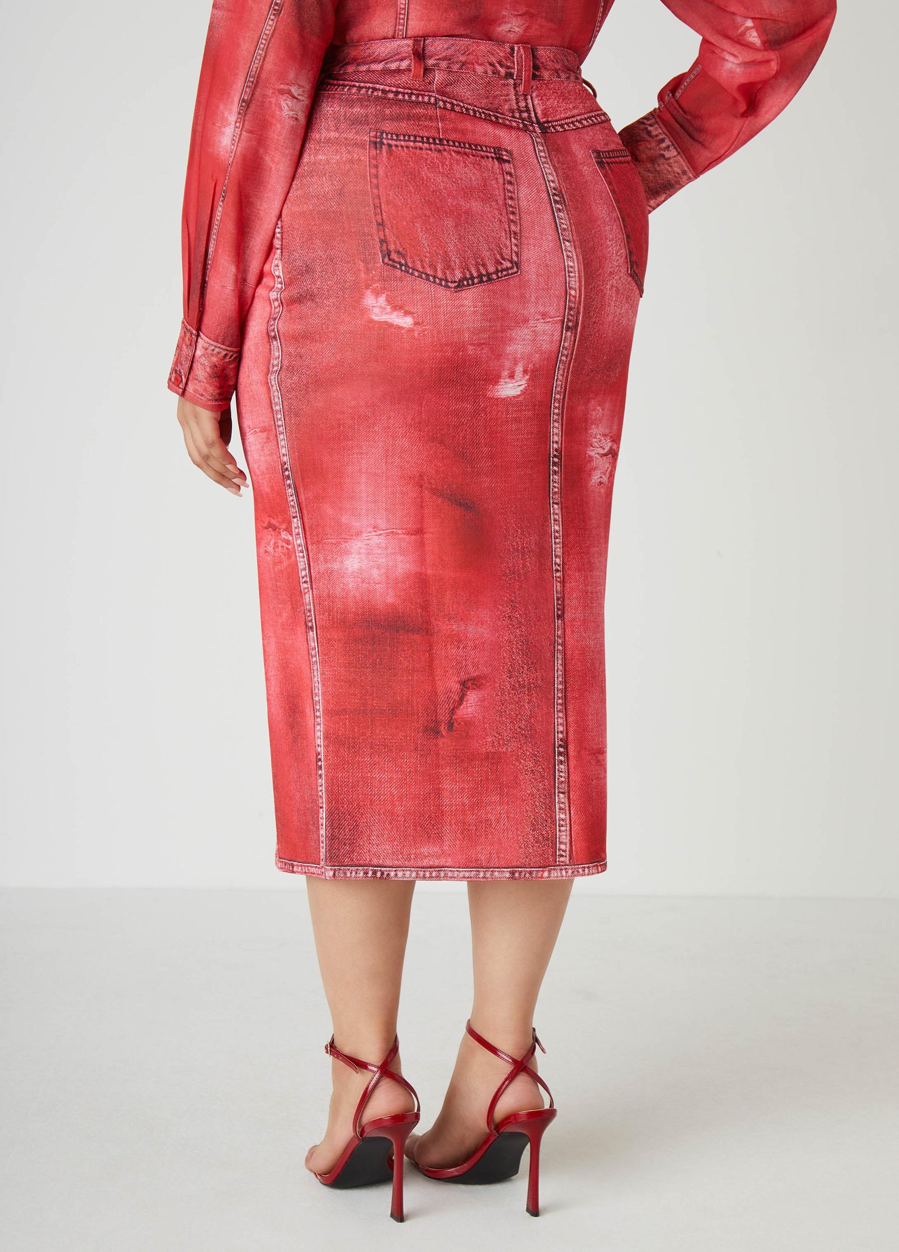 Front Split Denim Print Skirt Product Image