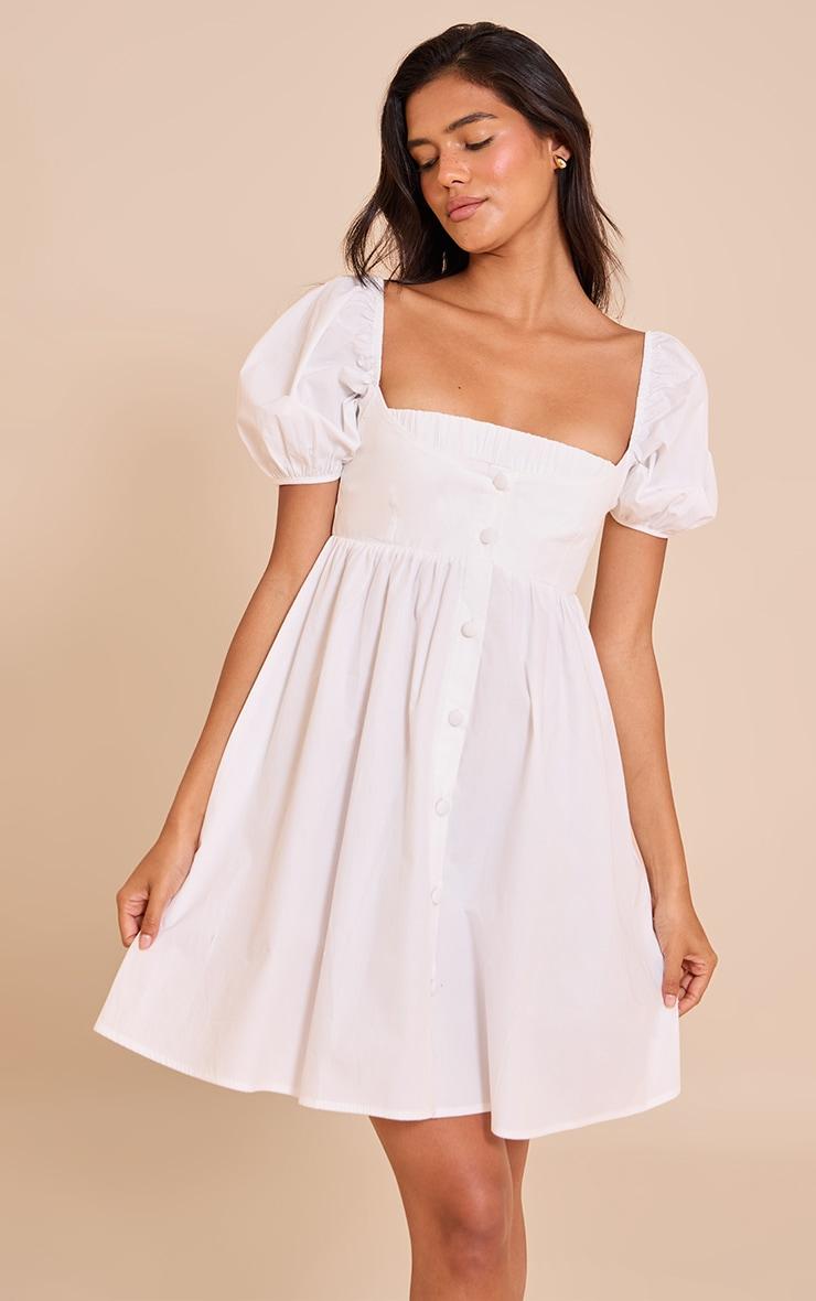 White Cotton Button Down Smock Dress Product Image