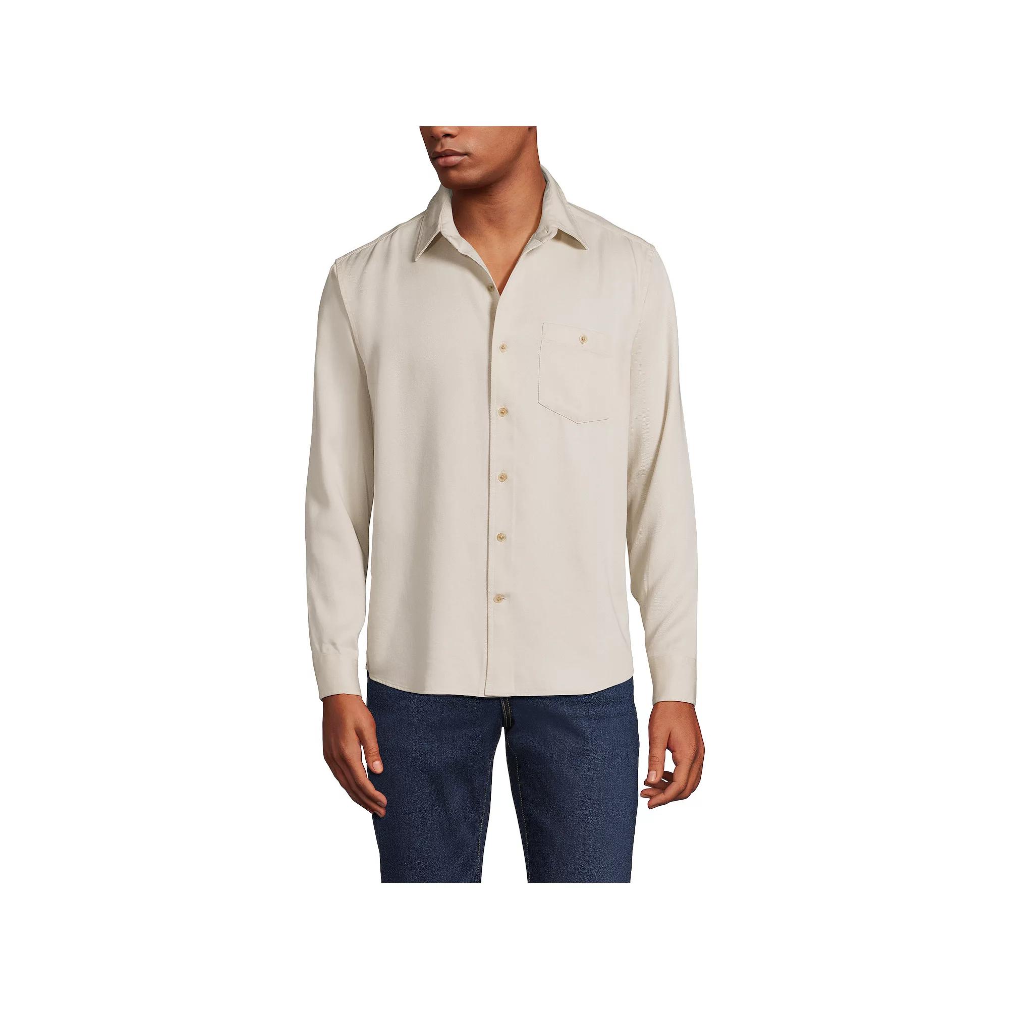 Men's Lands' End Relaxed Twill Shirt, Size: Large, Antique Alabaster Product Image