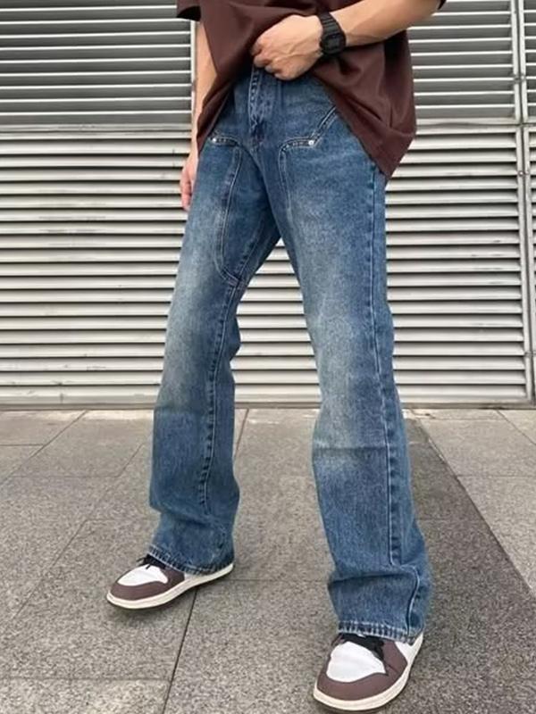 Men's Vintage Wash Splice Straight Leg Jeans Product Image