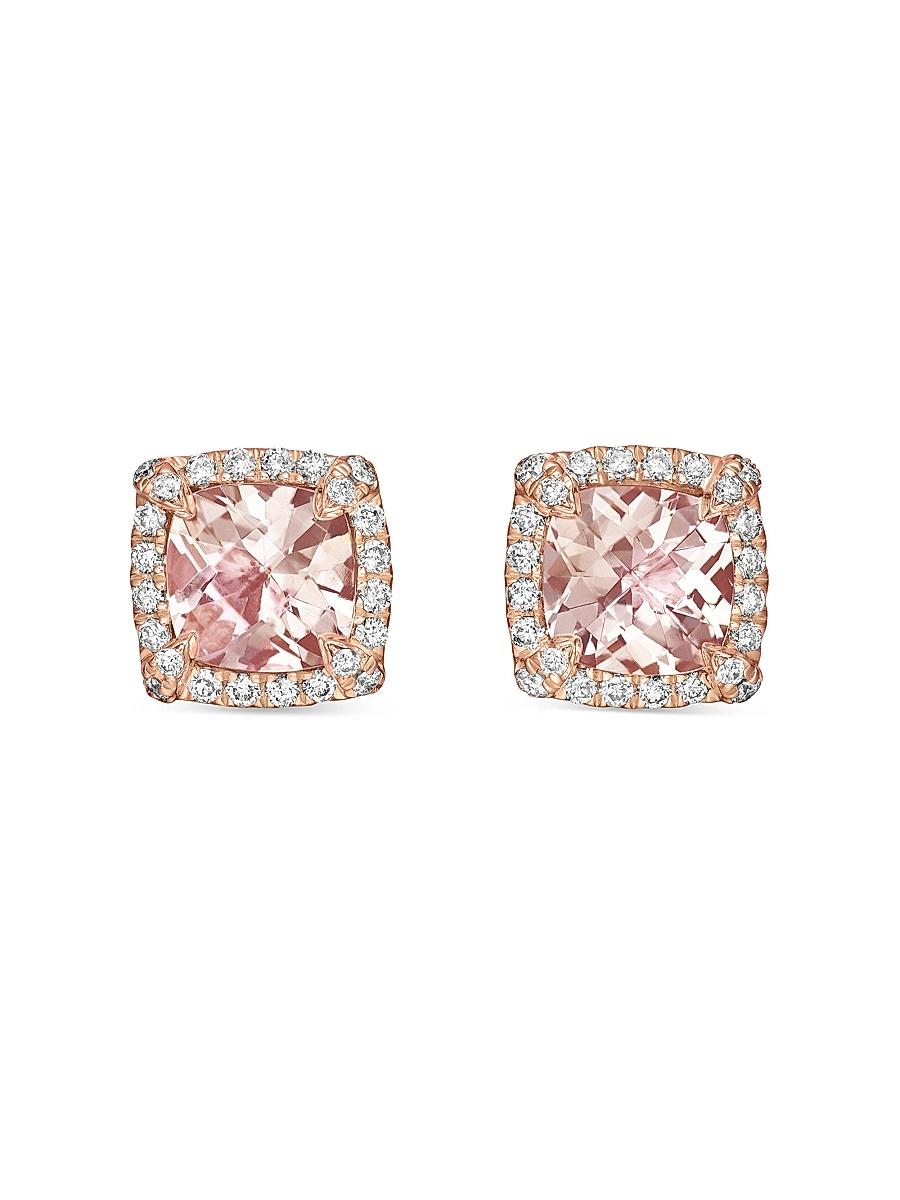 Womens Petite Chatelaine Pav Bezel Stud Earrings in 18K Rose Gold and Diamonds, 5mm Product Image