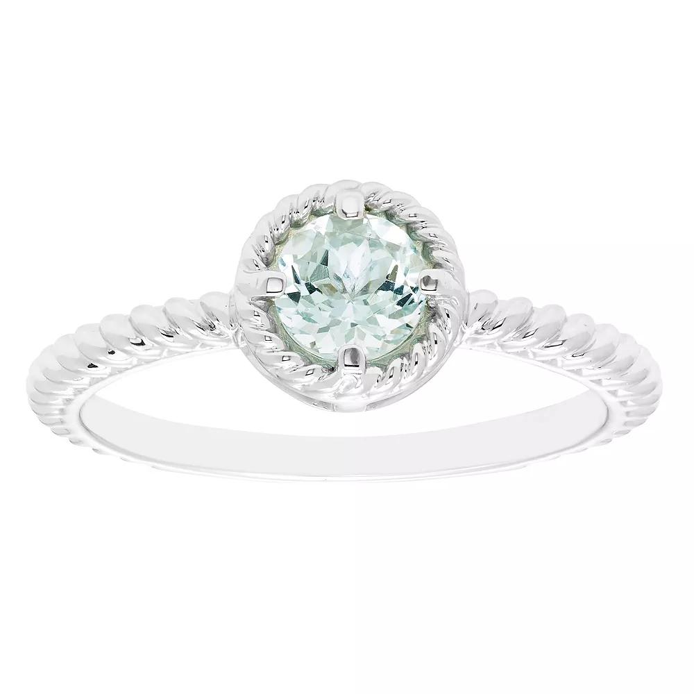 Boston Bay Diamonds Sterling Silver Genuine Aquamarine Rope Halo Stacking Ring, Womens Product Image