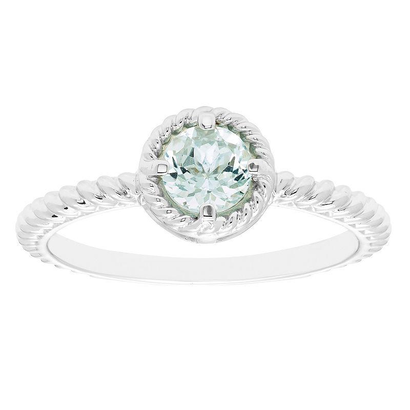 Boston Bay Diamonds Sterling Silver Genuine Aquamarine Rope Halo Stacking Ring, Womens Product Image