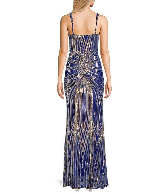 B. Darlin Sequin Patterned Sweetheart Neck Wide Strap Bustier Bodice Dress Product Image