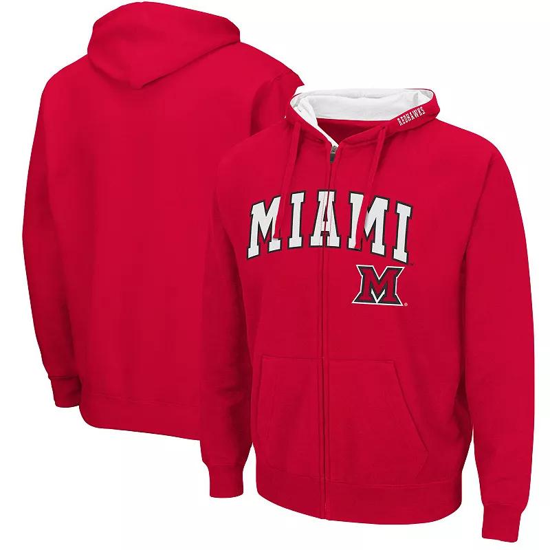 Men's Colosseum Red Miami University RedHawks Arch & Logo 3.0 Full-Zip Hoodie, Size: Large, Moh Red Product Image