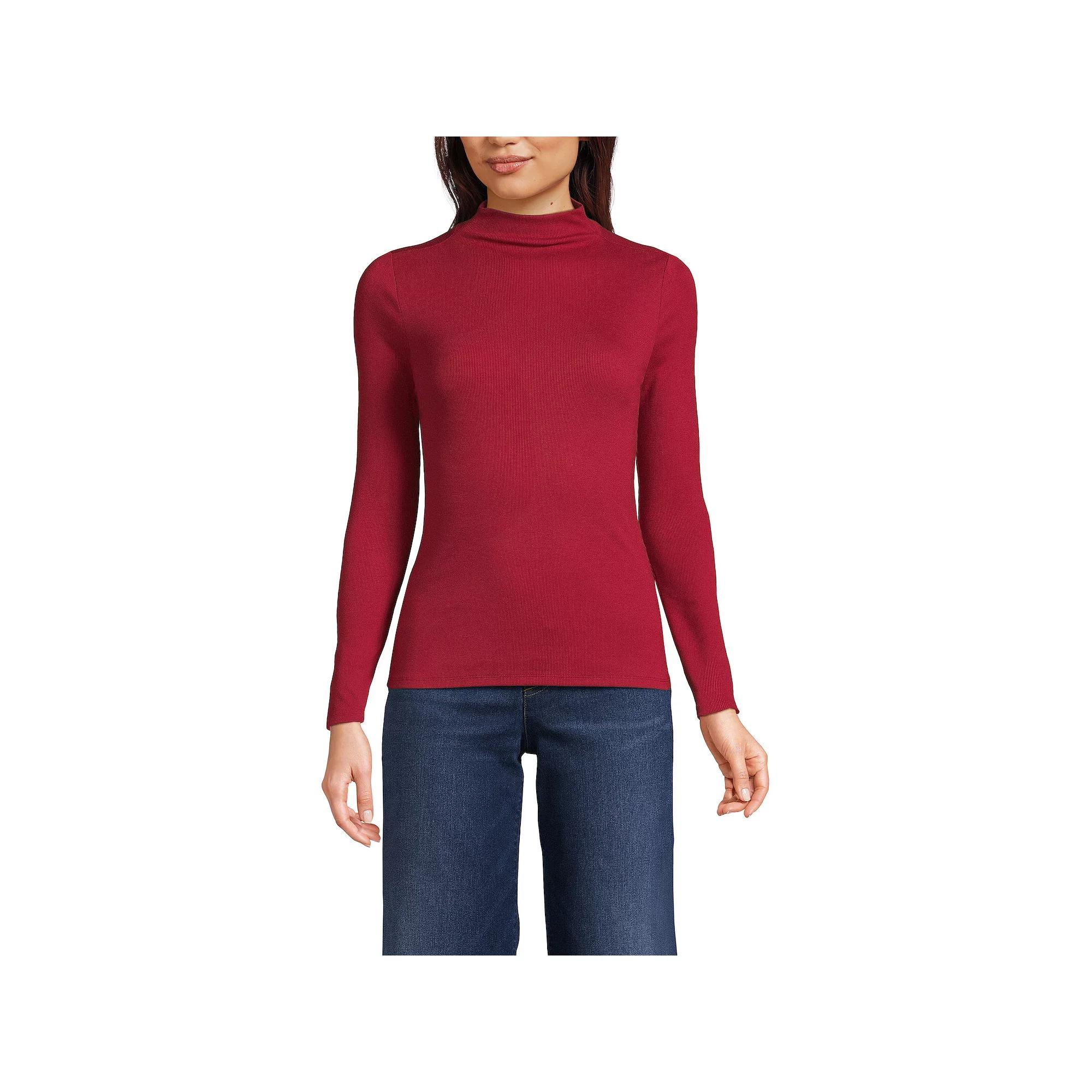 Women's Lands' End Rib Skimming Long Sleeve Mock Neck Top,  Product Image