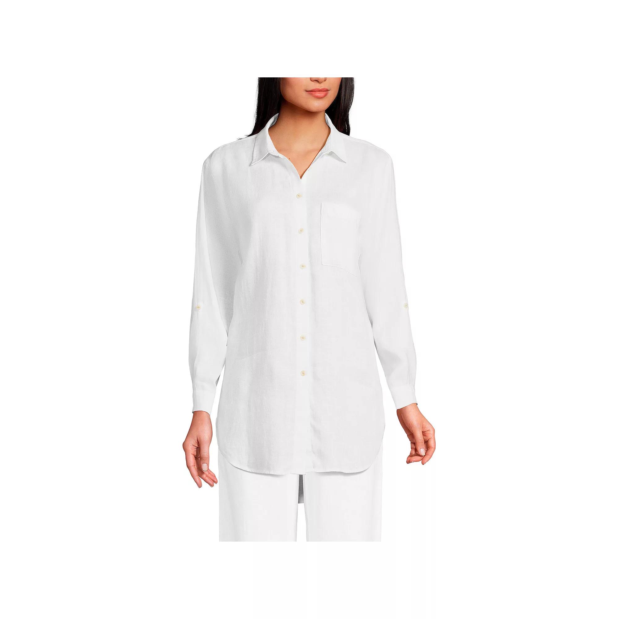 Petite Lands' End Roll Sleeve Relaxed Tunic Top, Women's, Size: Medium Petite, White Product Image