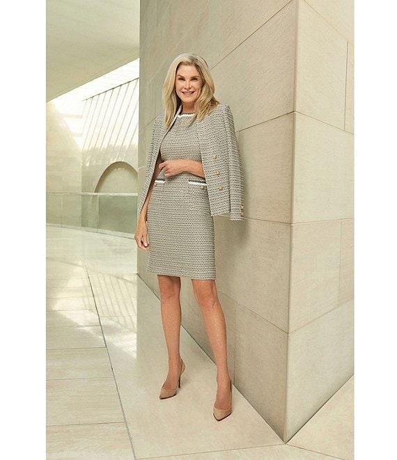 Ming Wang x Tanya Foster Tweed Knit Round Neck Cap Sleeve Sheath Dress Product Image