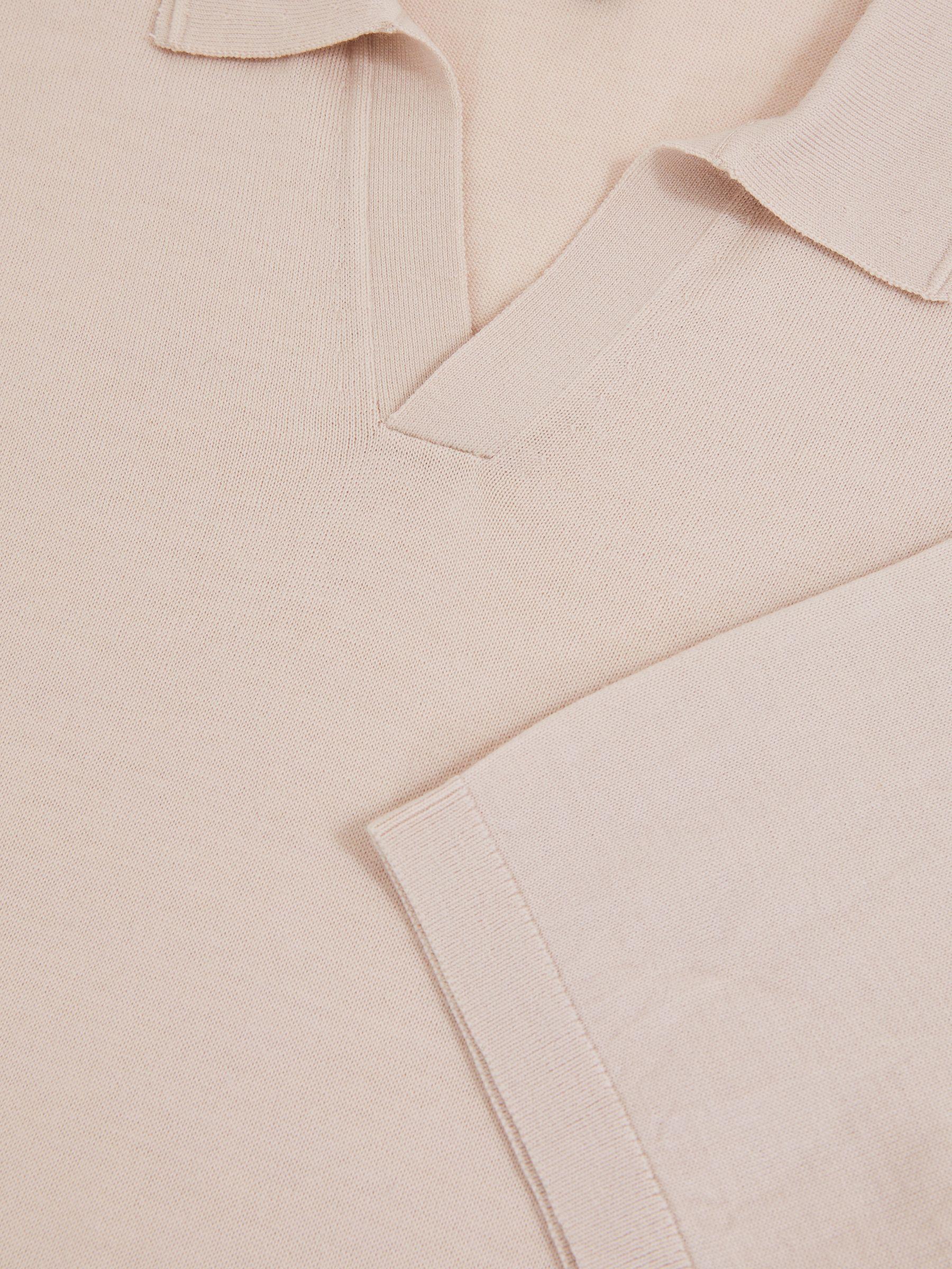 Merino Wool Open-Collar Polo Shirt in Beige Product Image