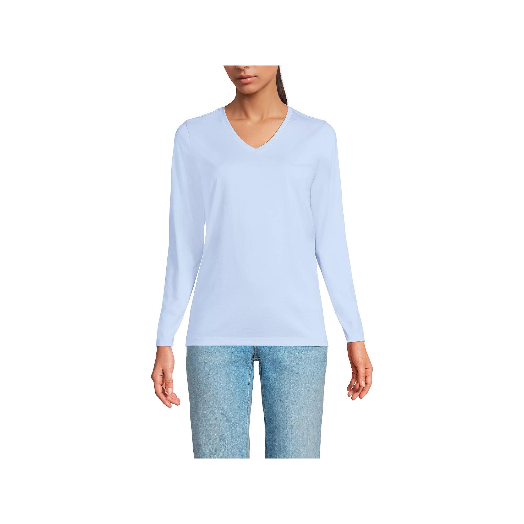 Women's Lands' End Relaxed-Fit Supima Long Sleeve Cotton V-Neck Tee,  Product Image